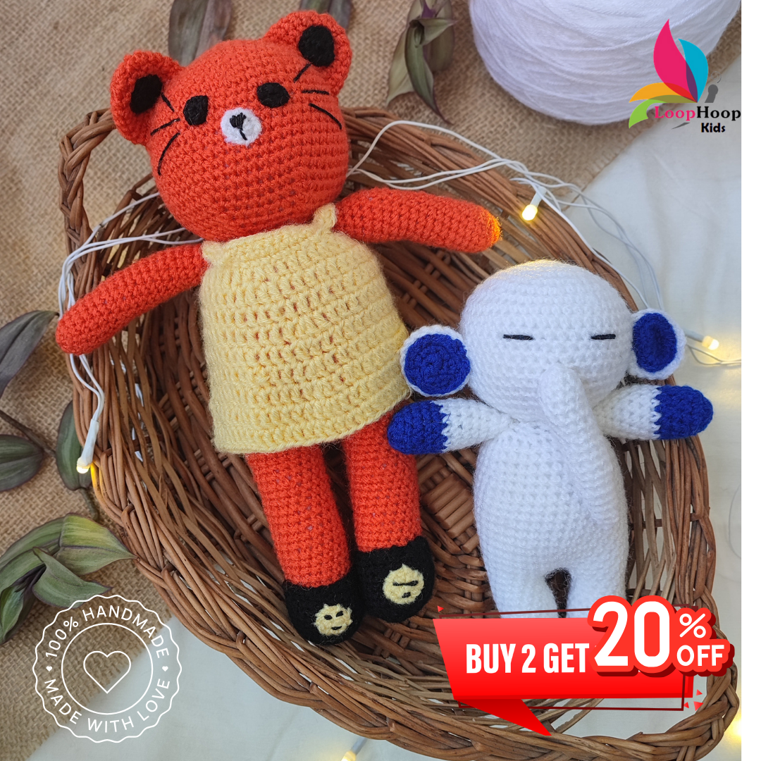 The set of 2 Toys- Crochet handmade Cat Toy & Crochet handmade Elephant Toy