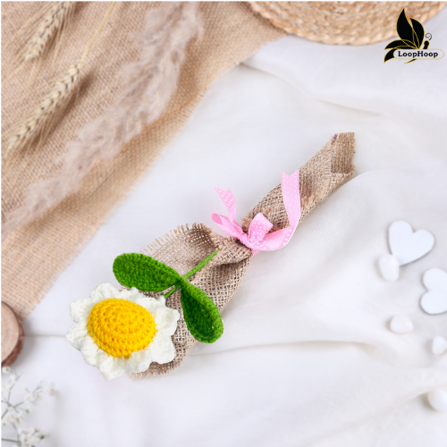 My Sunshine White Sunflower Crochet Flower Bouquet (1 Stem)