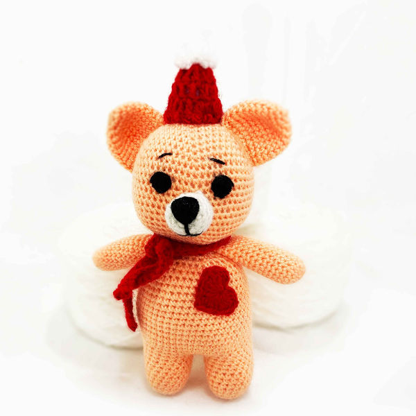 Crochet Handmade Love Peach Teddy Toy