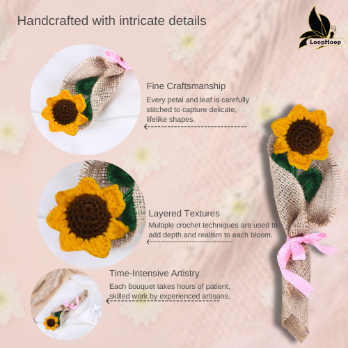 You are my Sunshine Sunflower Crochet Flower Bouquet (1 Stem)