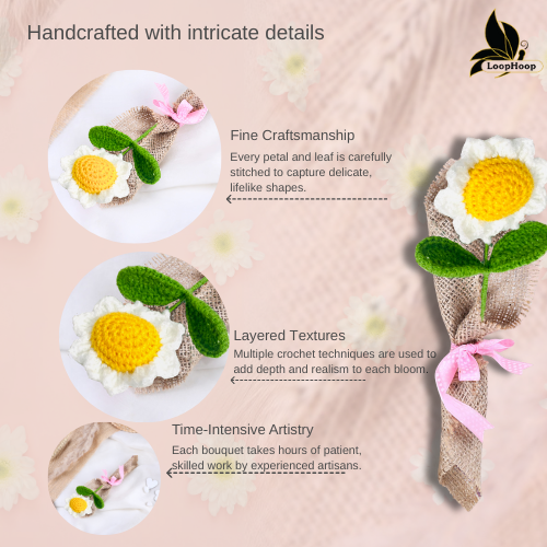 My Sunshine White Sunflower Crochet Flower Bouquet (1 Stem)