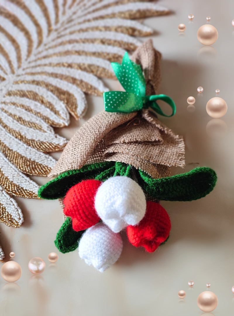 Blushing Ballet Crochet Flower White and Red Tulip Bouquet