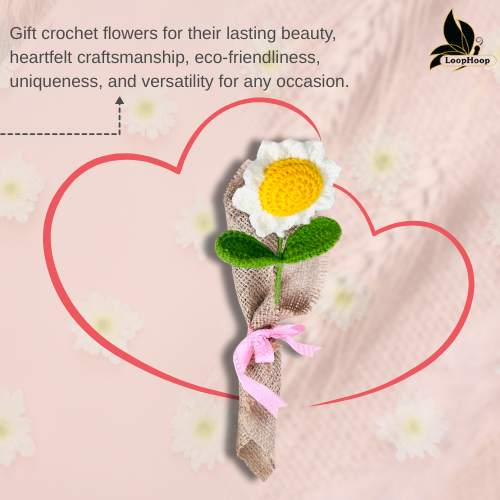 My Sunshine White Sunflower Crochet Flower Bouquet (1 Stem)
