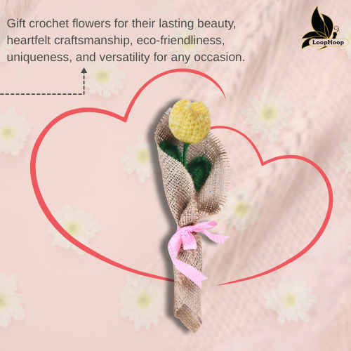 Magic of wonder Handmade Crochet Yellow Tulip Flower Bouquet (1 Stem)