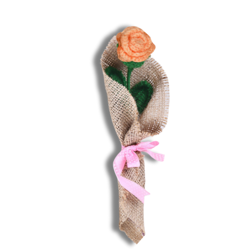 Blissful Peach Rose Crochet Flower Bouquet (1 Stem)
