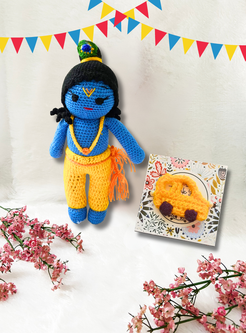Handmade Crochet Car Rakhi with Krishna Toy