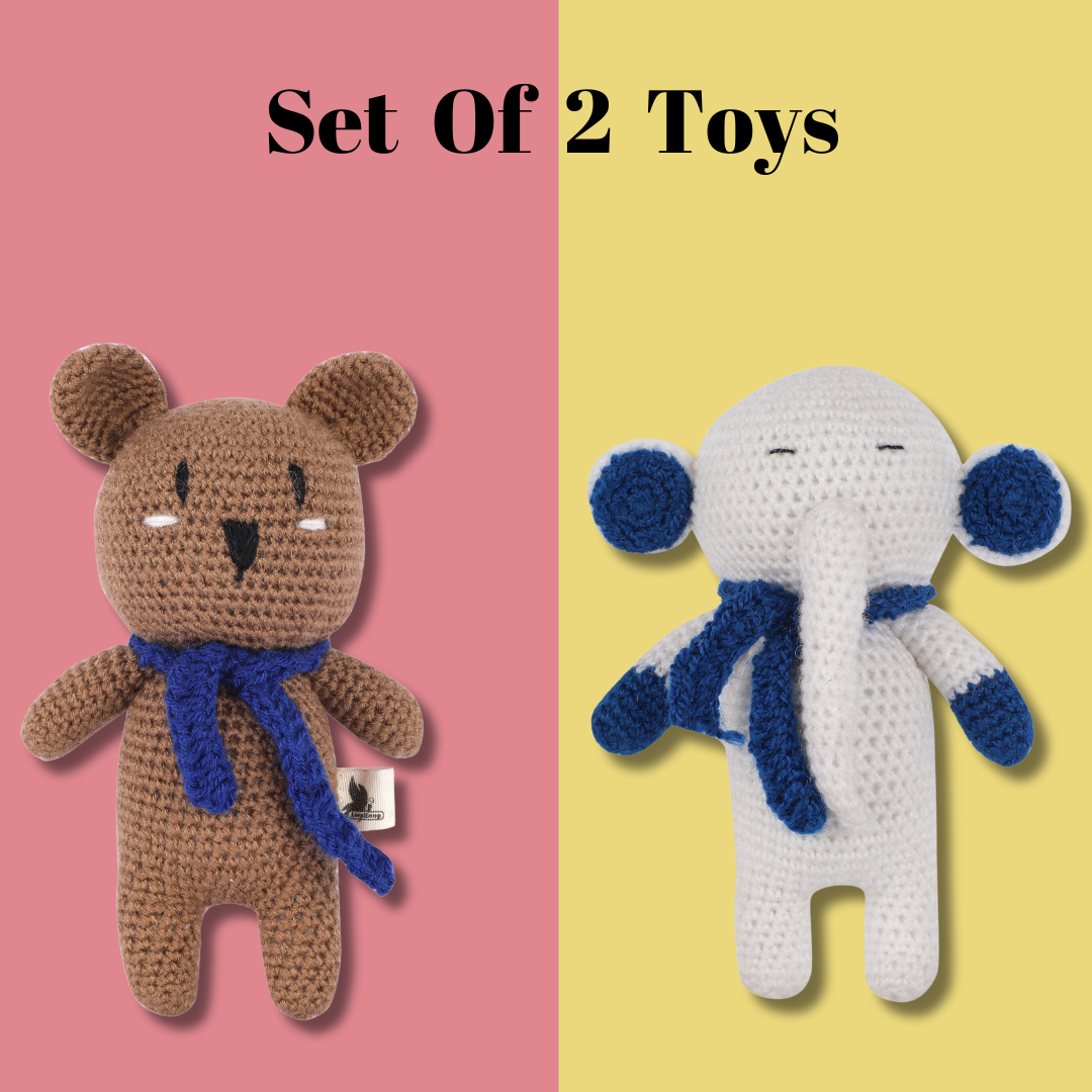 The set of 2 Toys- Crochet handmade Teddy Toy & Crochet handmade Eleph