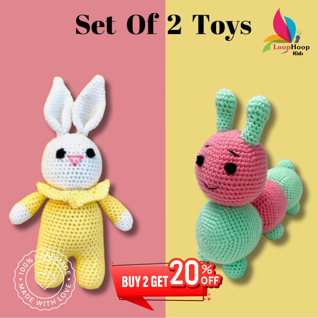 The set of 2 Toys- Crochet handmade Bunny Toy & Crochet handmade Caterpillar Toy