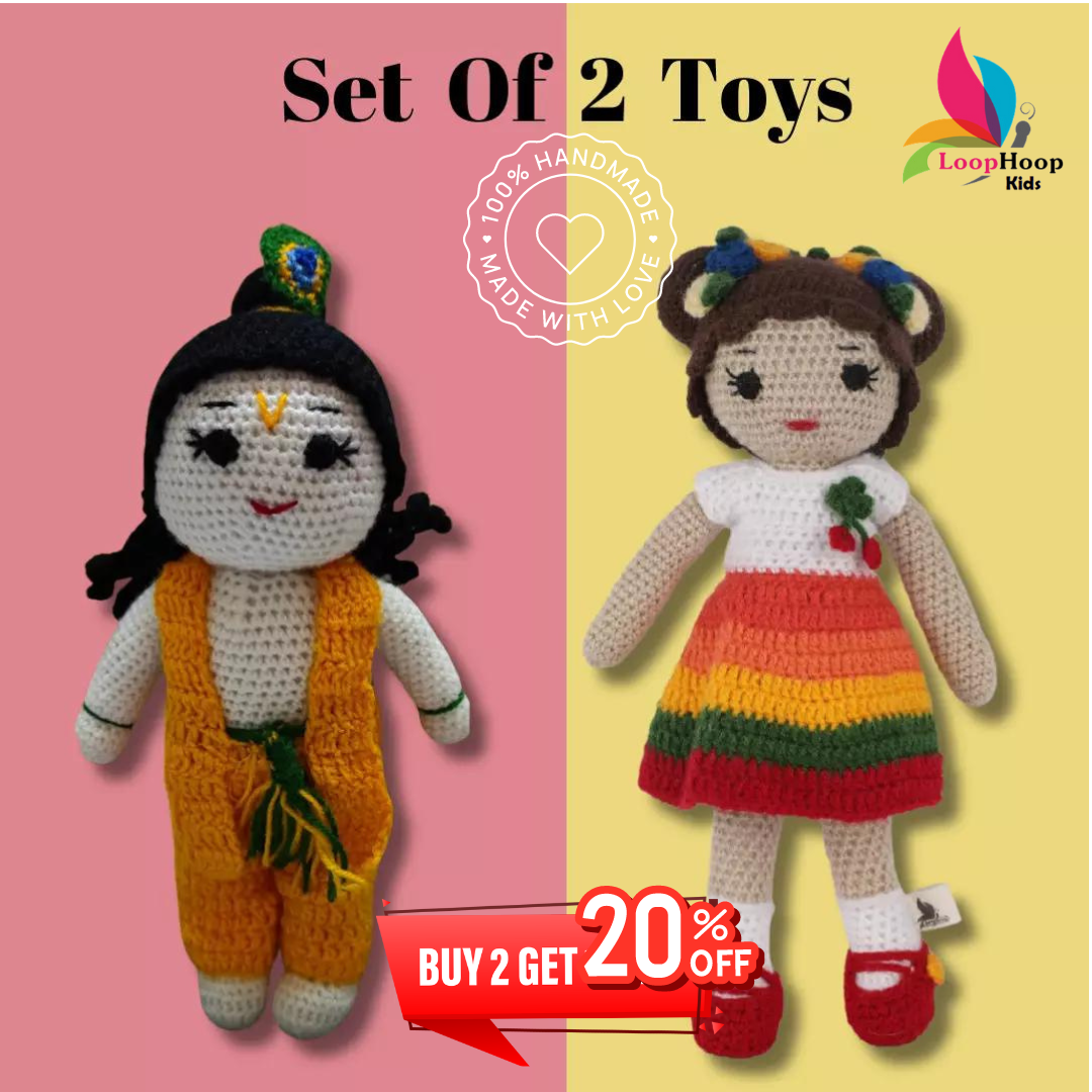 The Set of 2 Toys-Crochet handmade Krishna Toy & Crochet handmade Rainbow Doll Toy