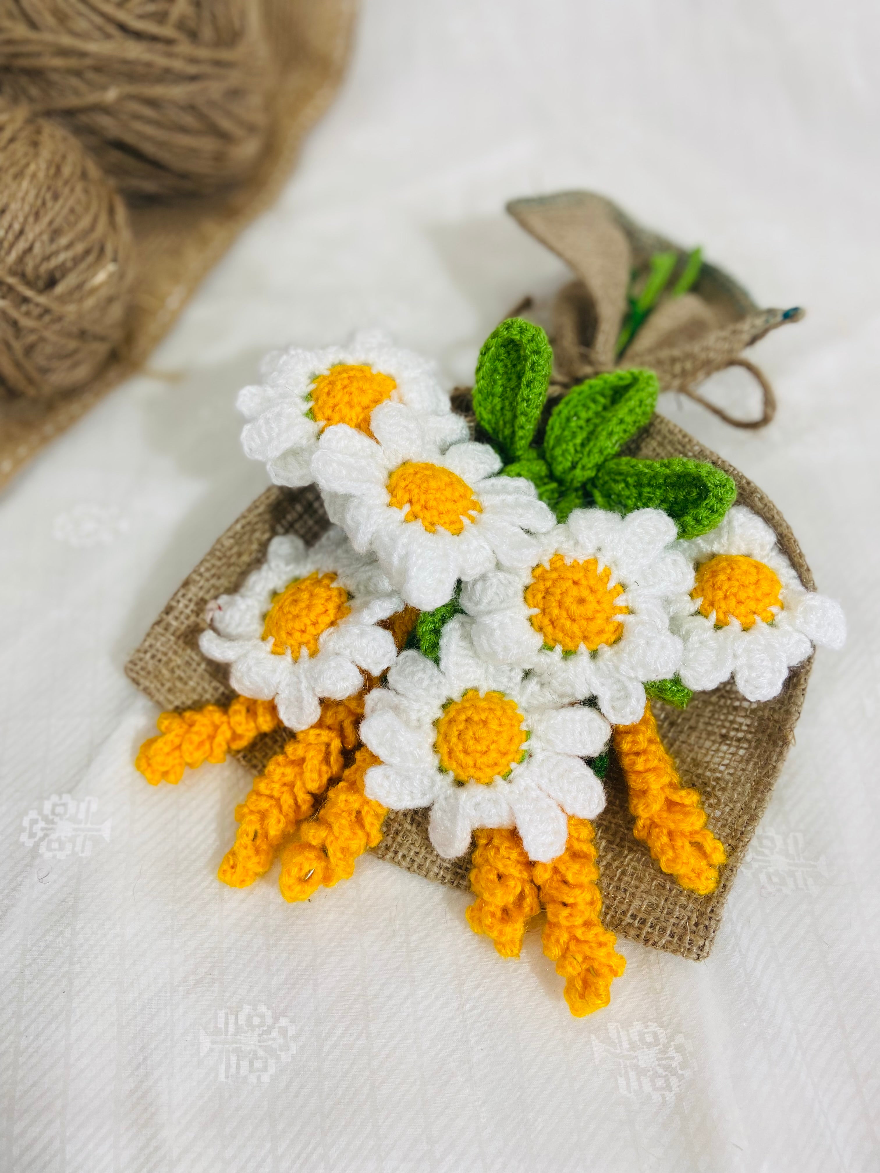 Handmade flower bouquet-Set of 6 Daisy flower and 6 yellow lavender