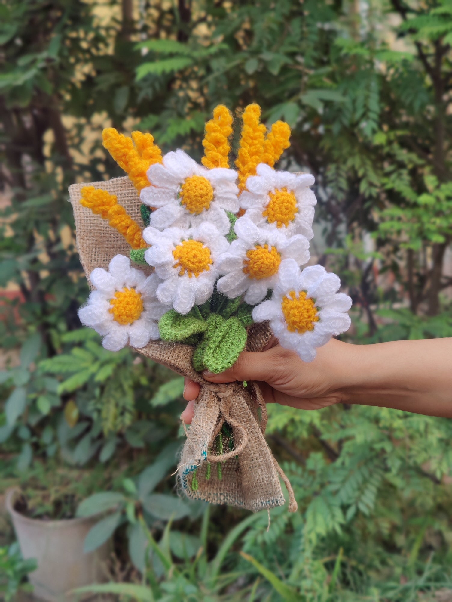 Handmade flower bouquet-Set of 6 Daisy flower and 6 yellow lavender