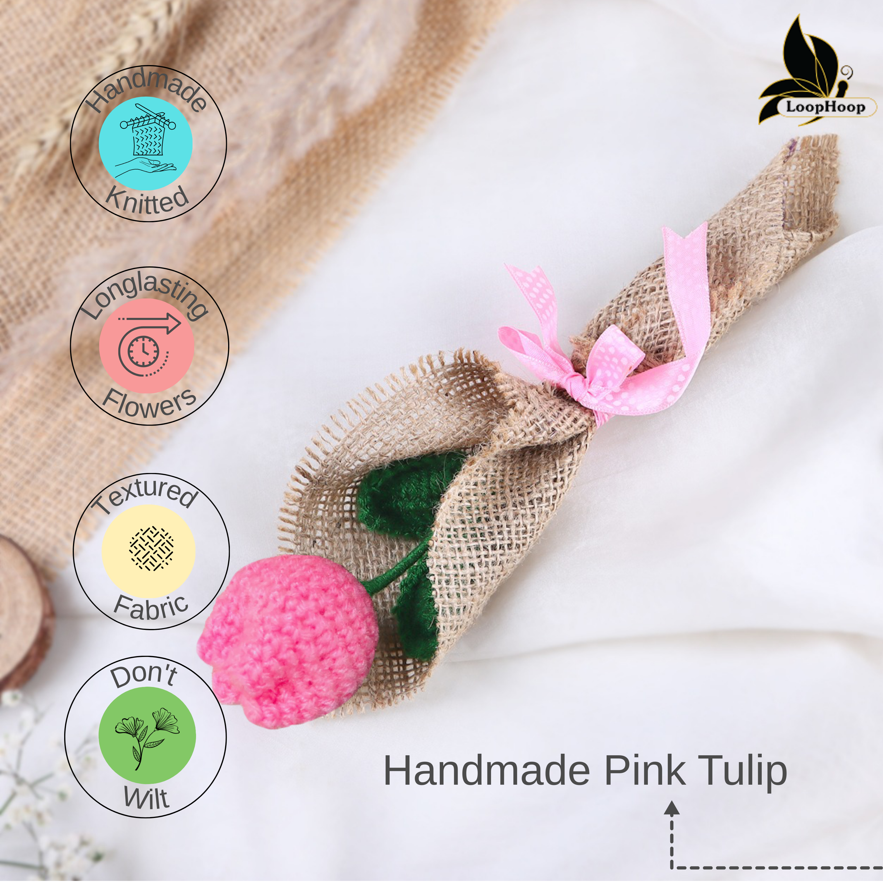 Crochet handmade Pink tulip Bouquet- 1 steam