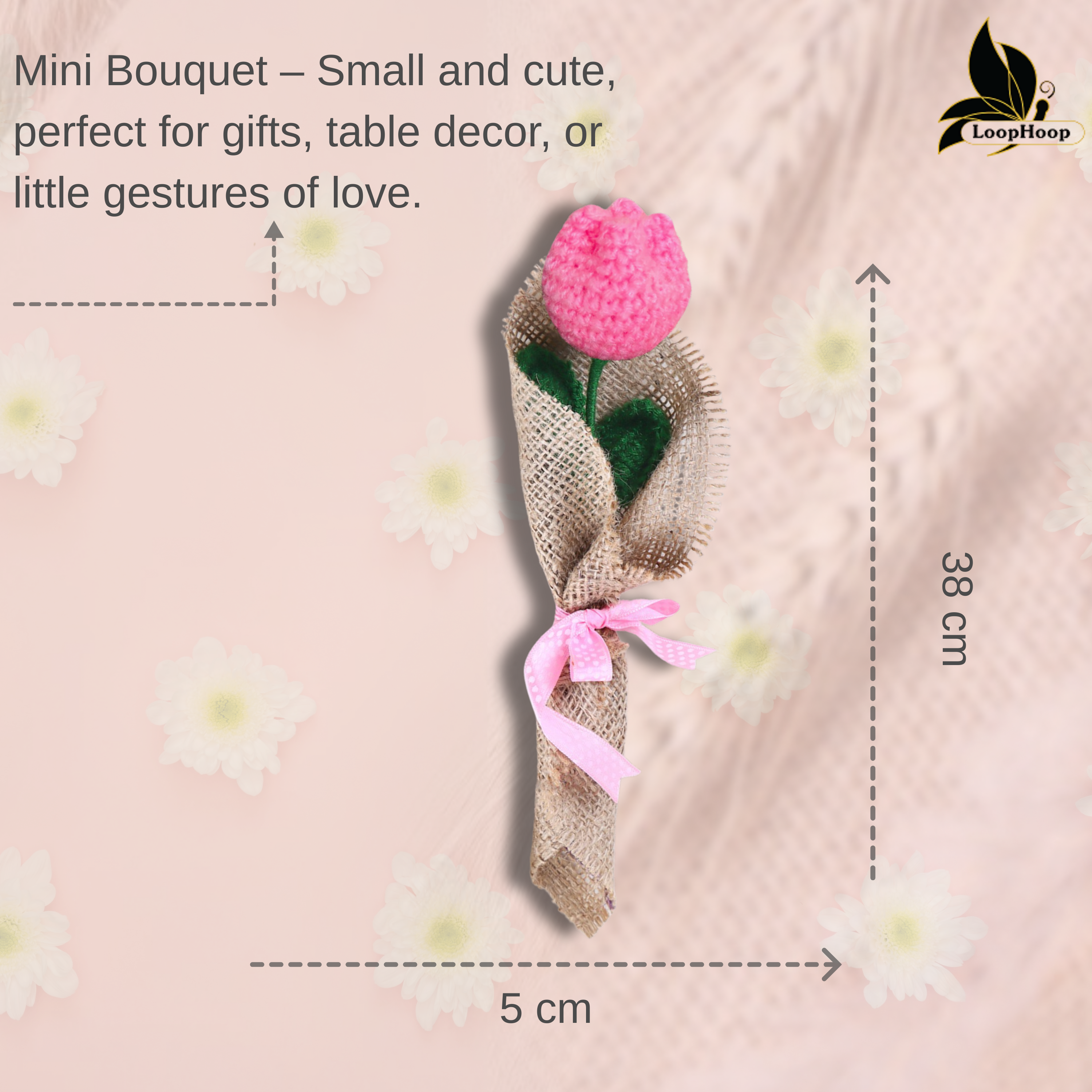 Crochet handmade Pink tulip Bouquet- 1 steam