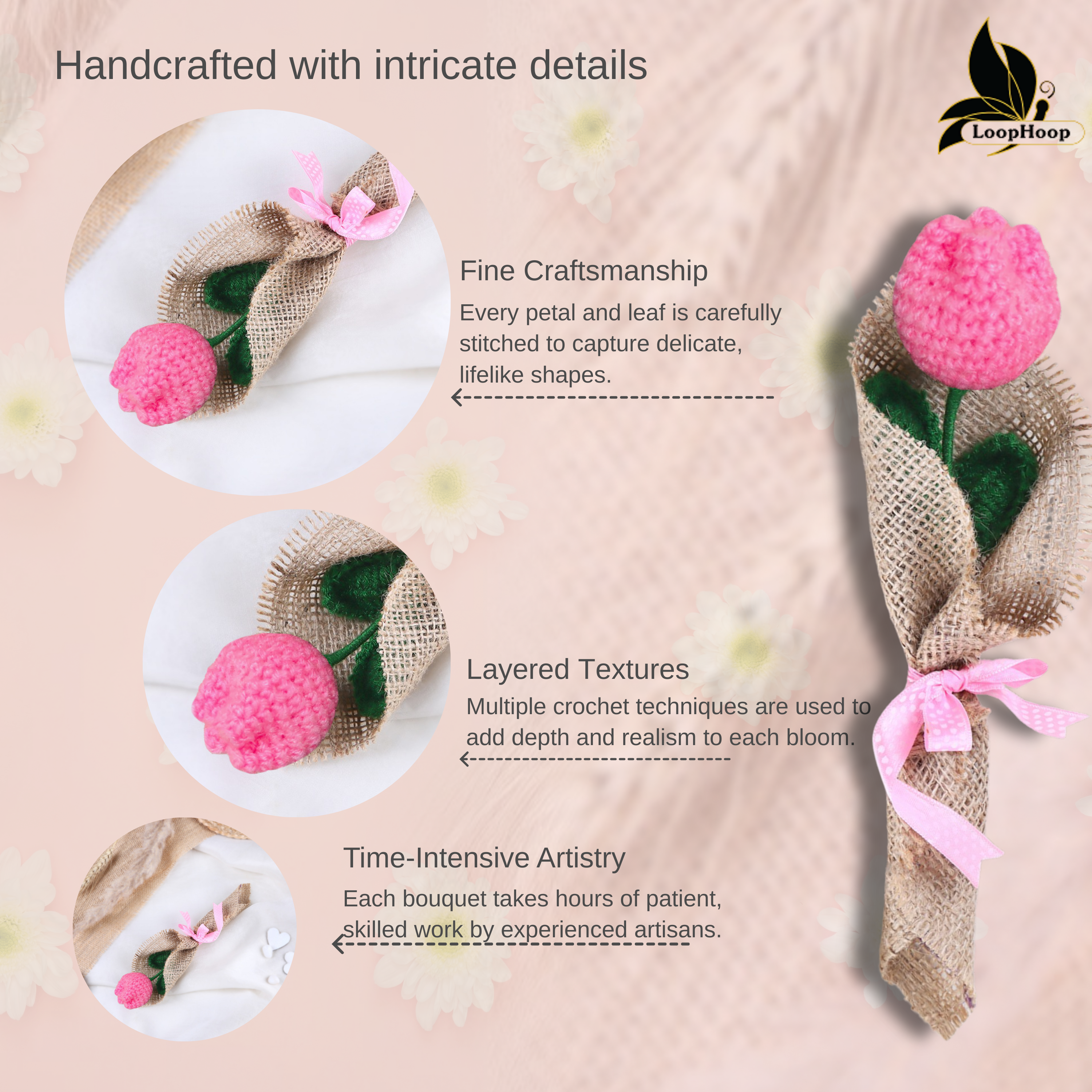 Crochet handmade Pink tulip Bouquet- 1 steam