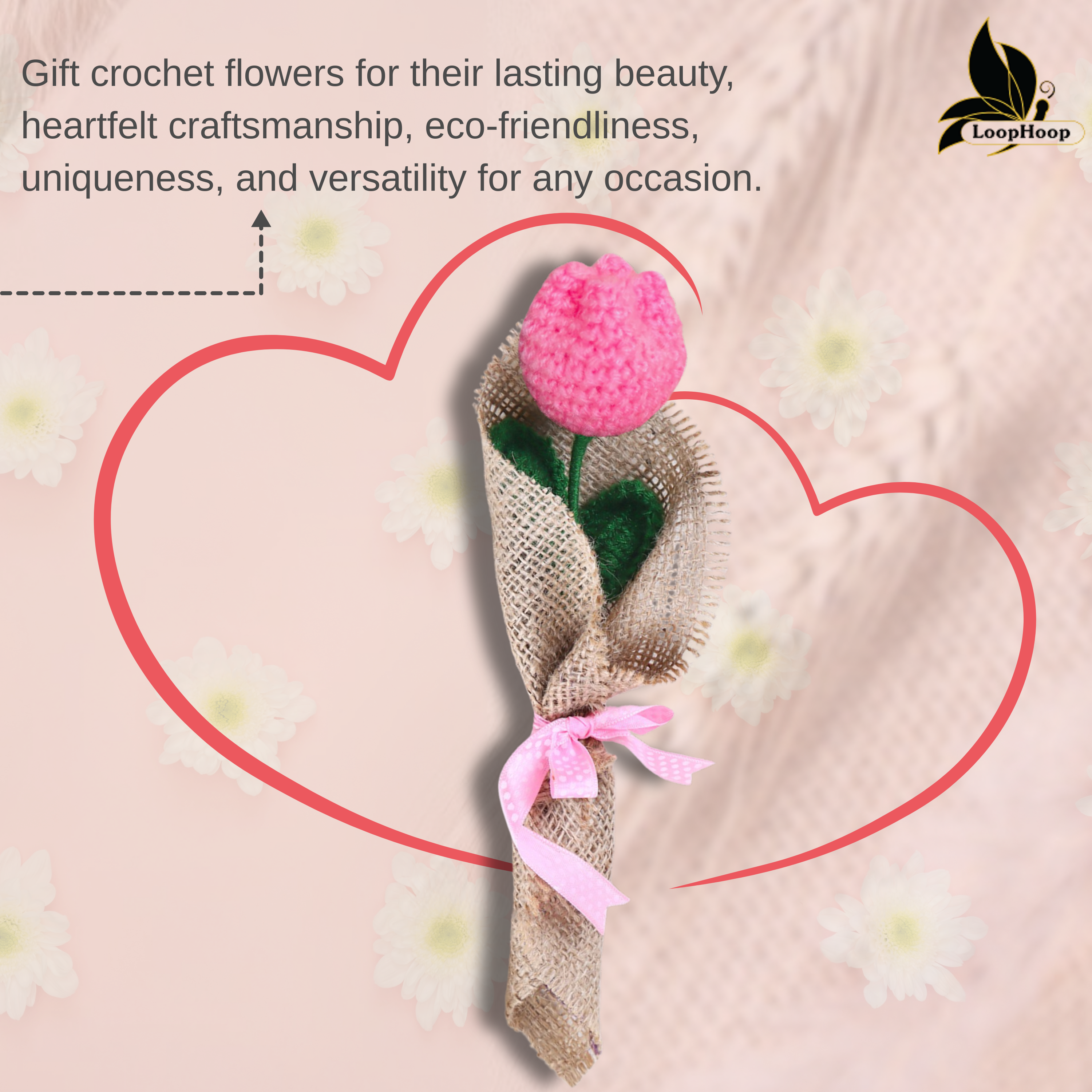 Crochet handmade Pink tulip Bouquet- 1 steam