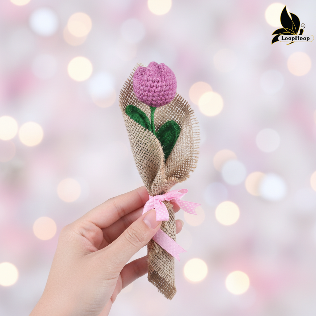 Crochet Handmade Purple Tulip Bouquet - 1 steam