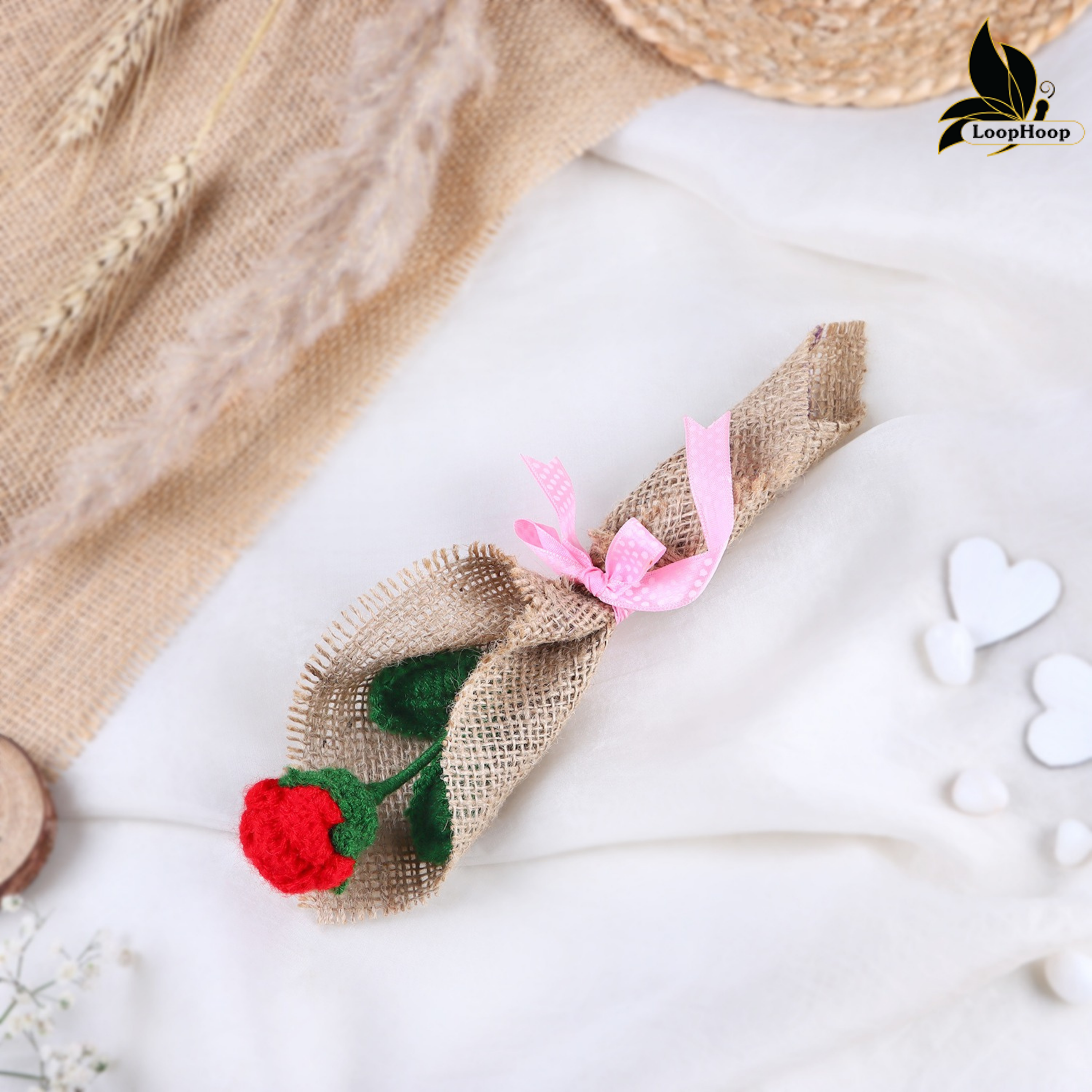 Crochet Handmade Red Rose Bouquet- 1 steam