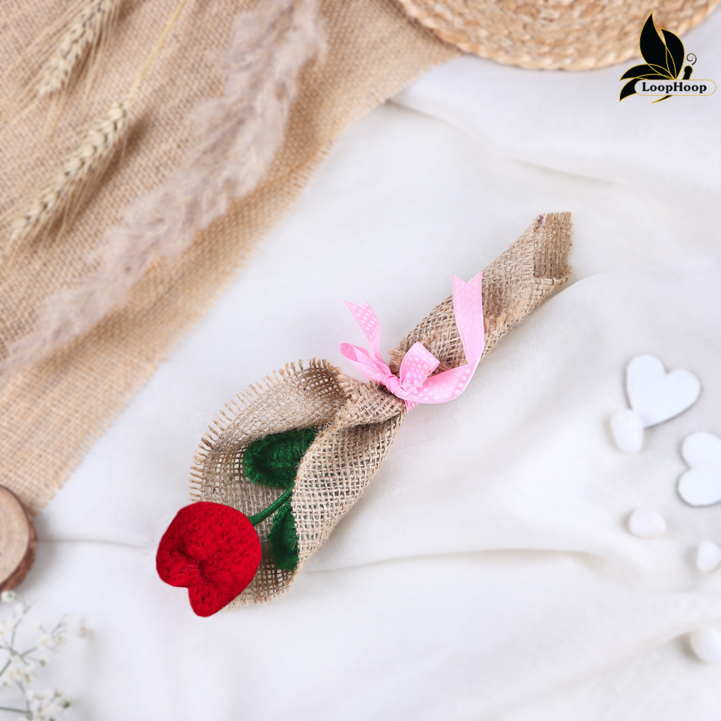 Glowing Handmade Crochet red Tulip Flower Bouquet (1 Stem)