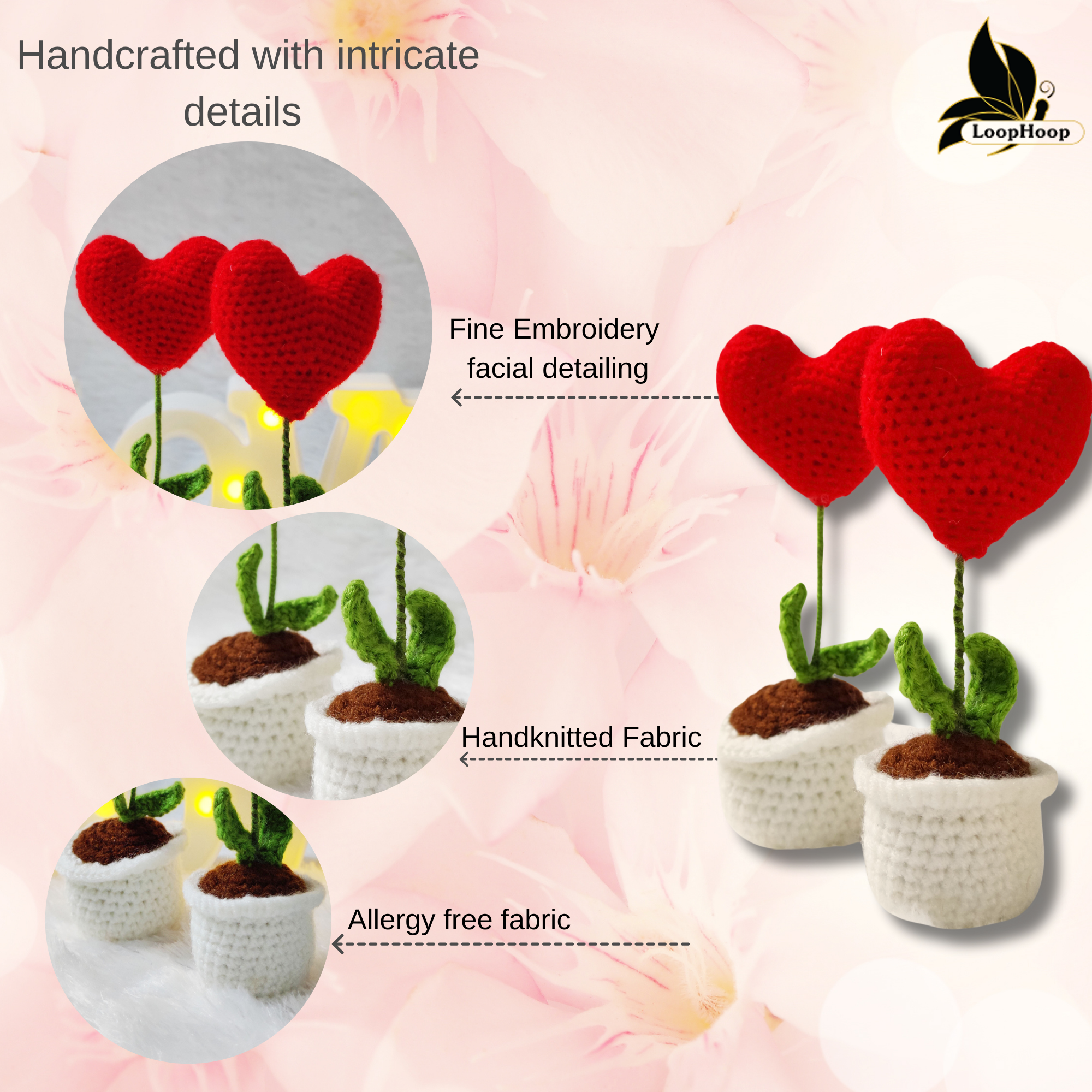 Crochet Heart Flowerpot Set of 2