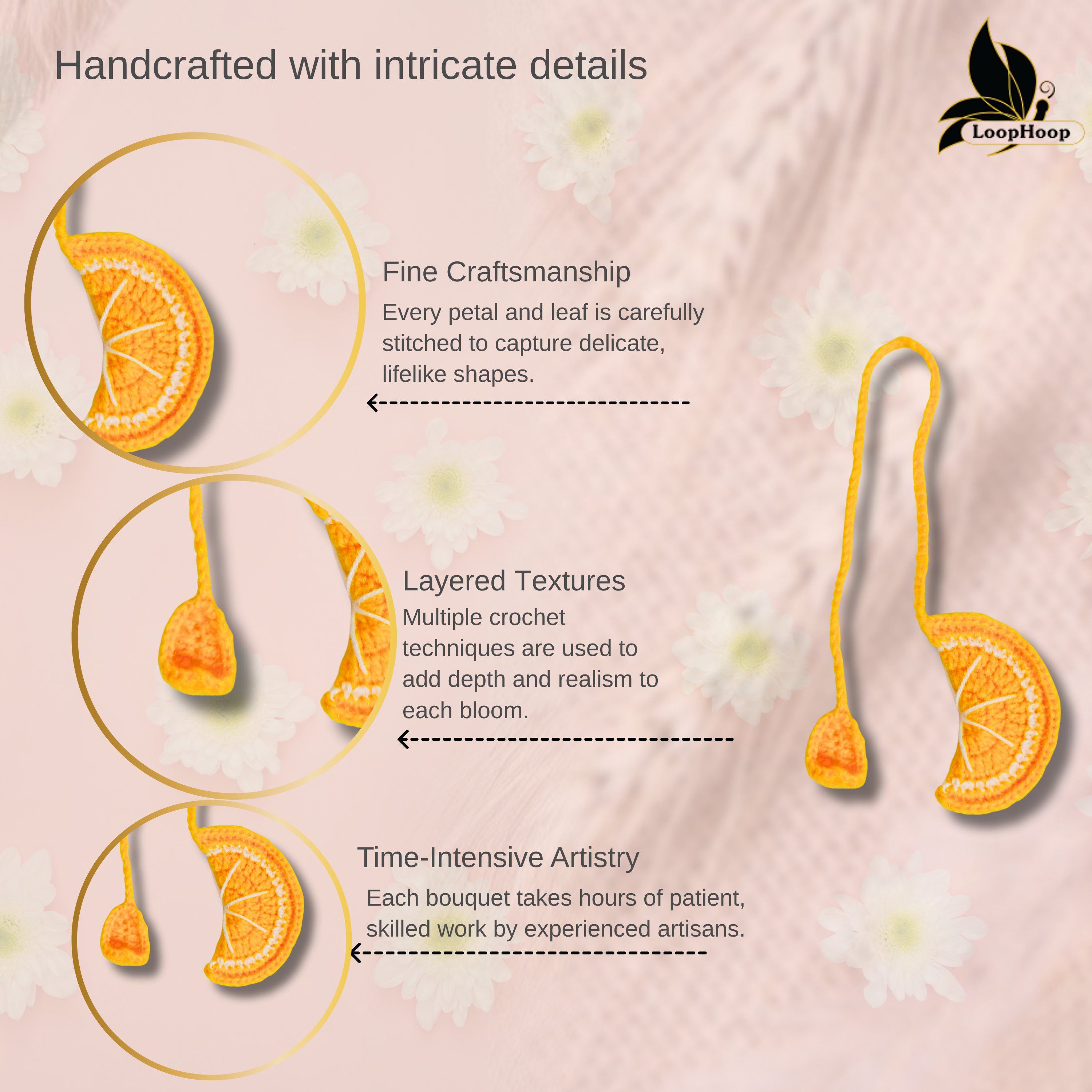 Crochet Handmade Lemon Bookmark (1 stem)