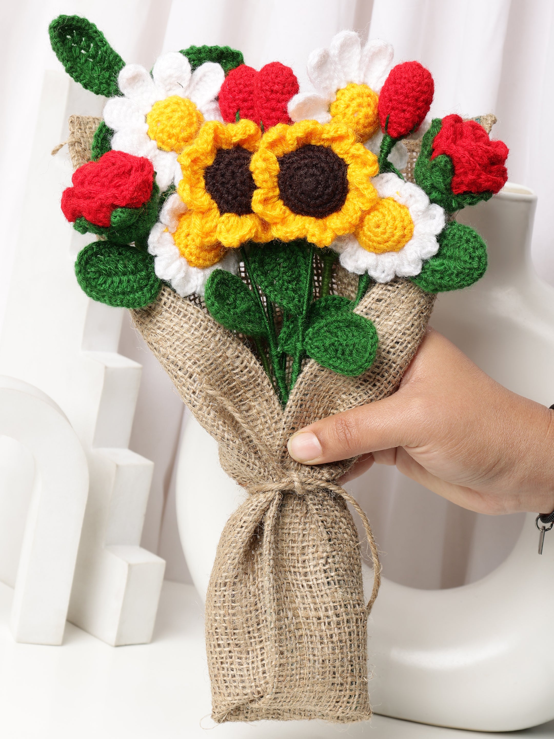 Crochet Handmade Sunflower Mix Bouquet- 12 steam