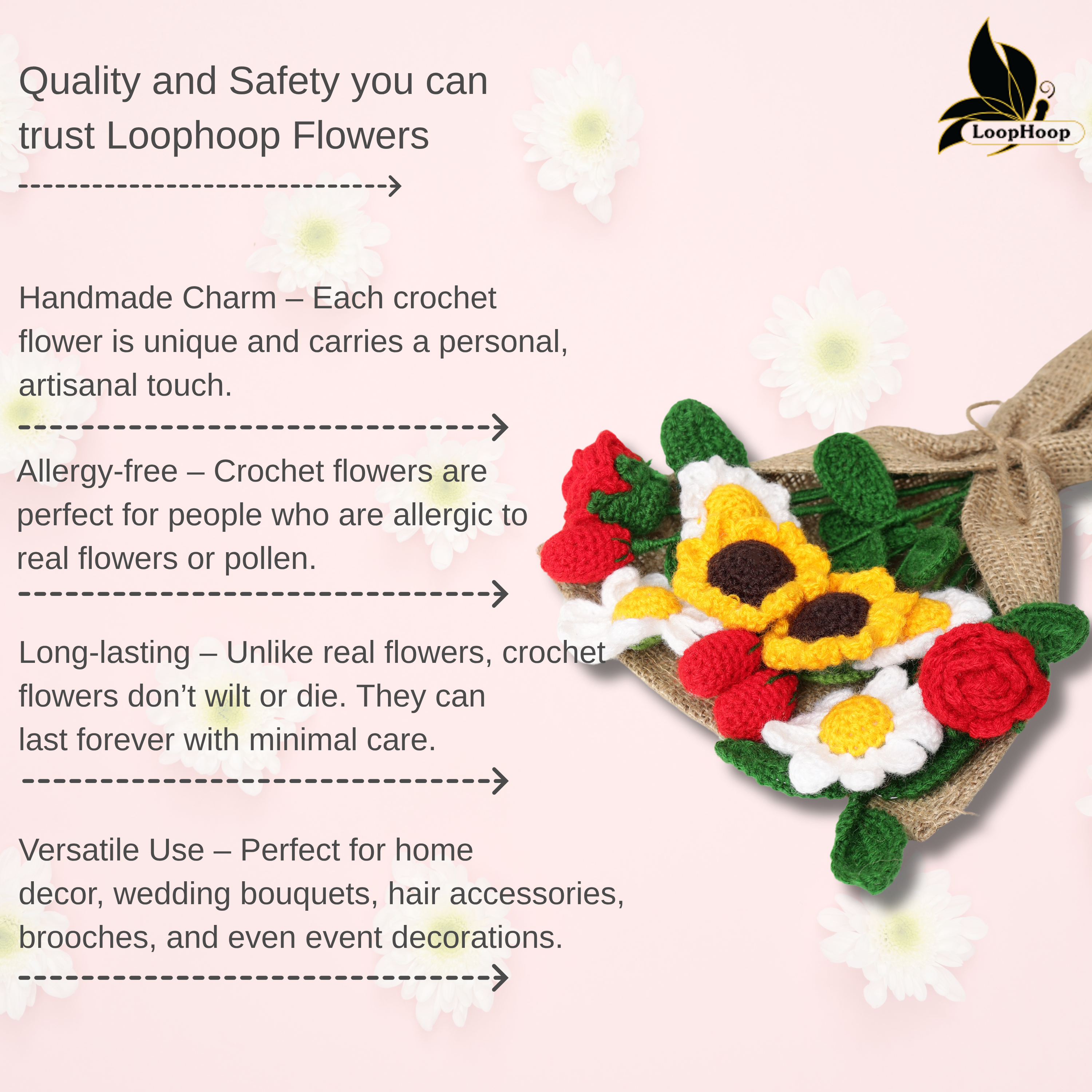 Crochet Handmade Sunflower Mix Bouquet- 12 steam