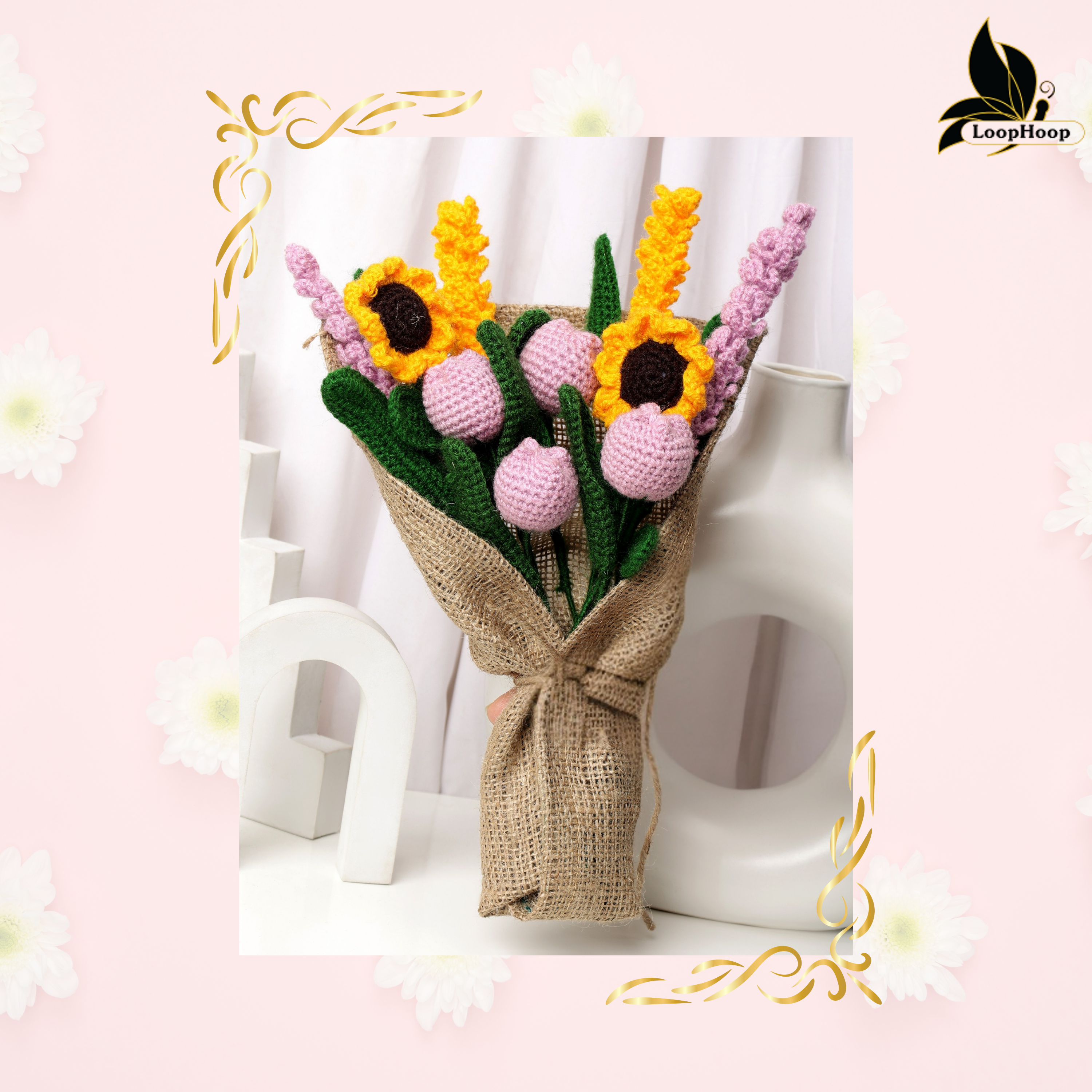 Crochet Handmade Purple Tulip Mix Bouquet- 10 steam