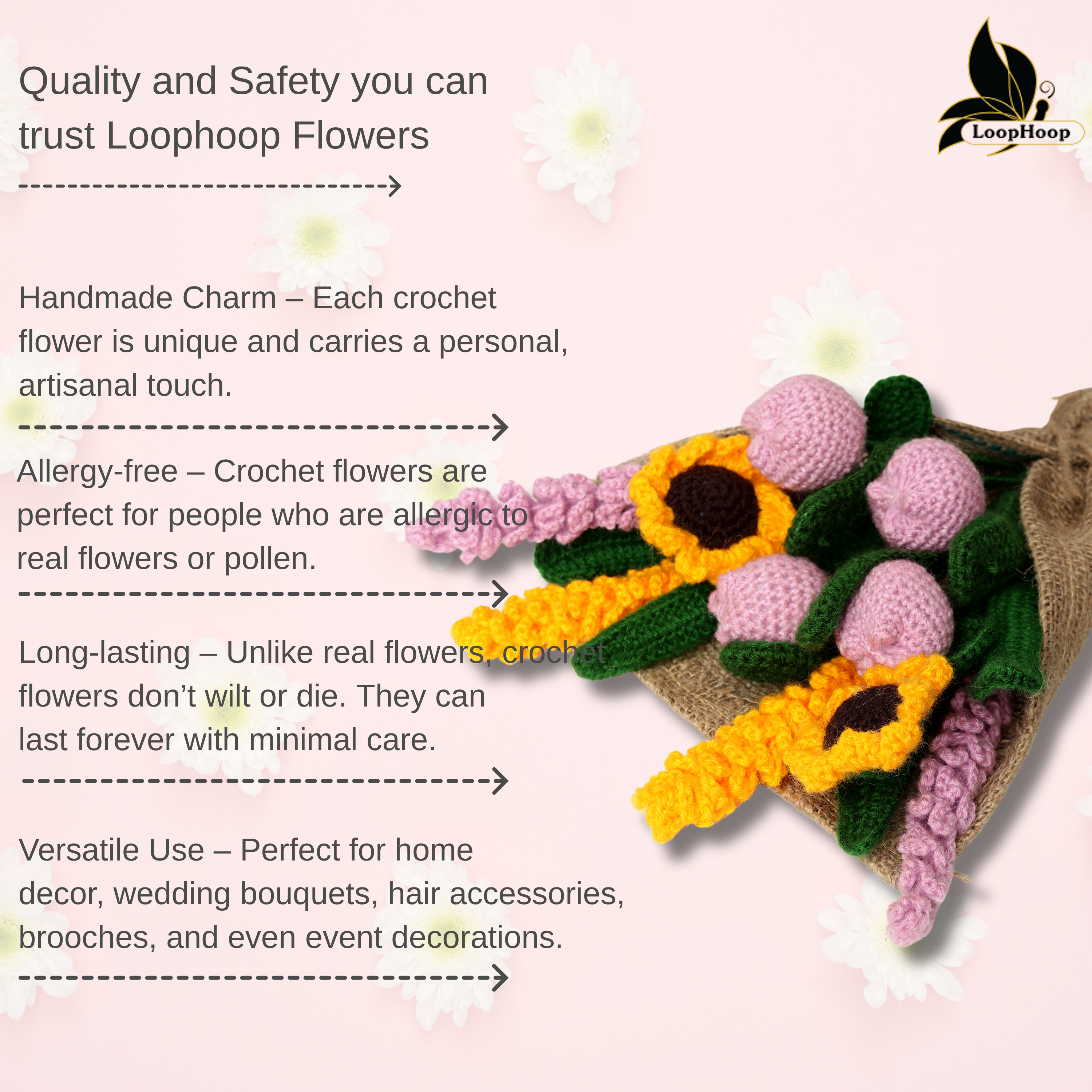 Crochet Handmade Purple Tulip Mix Bouquet- 10 steam