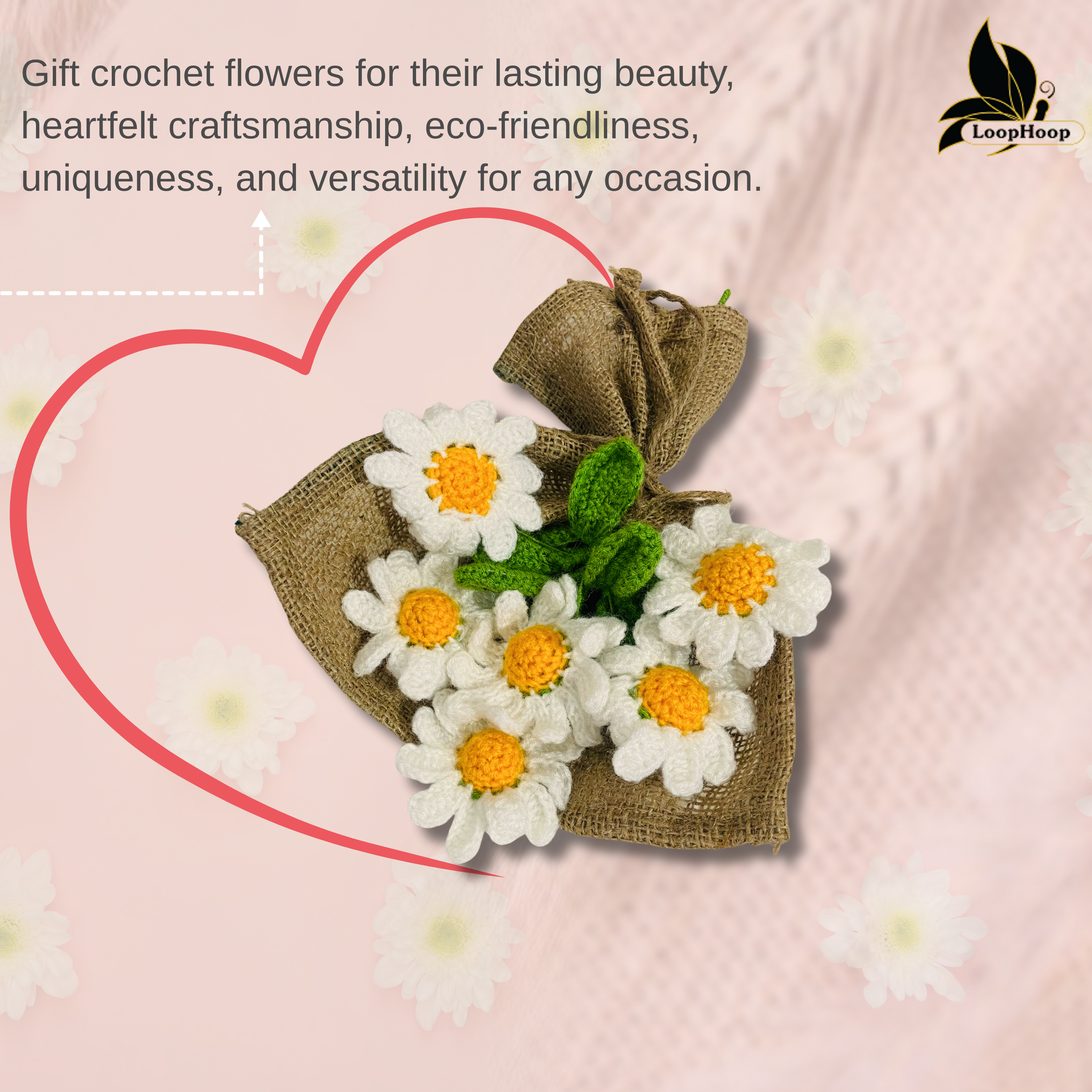 Radiant Handcrafted Crochet Flower White Daisies Bouquet (6 Steams)