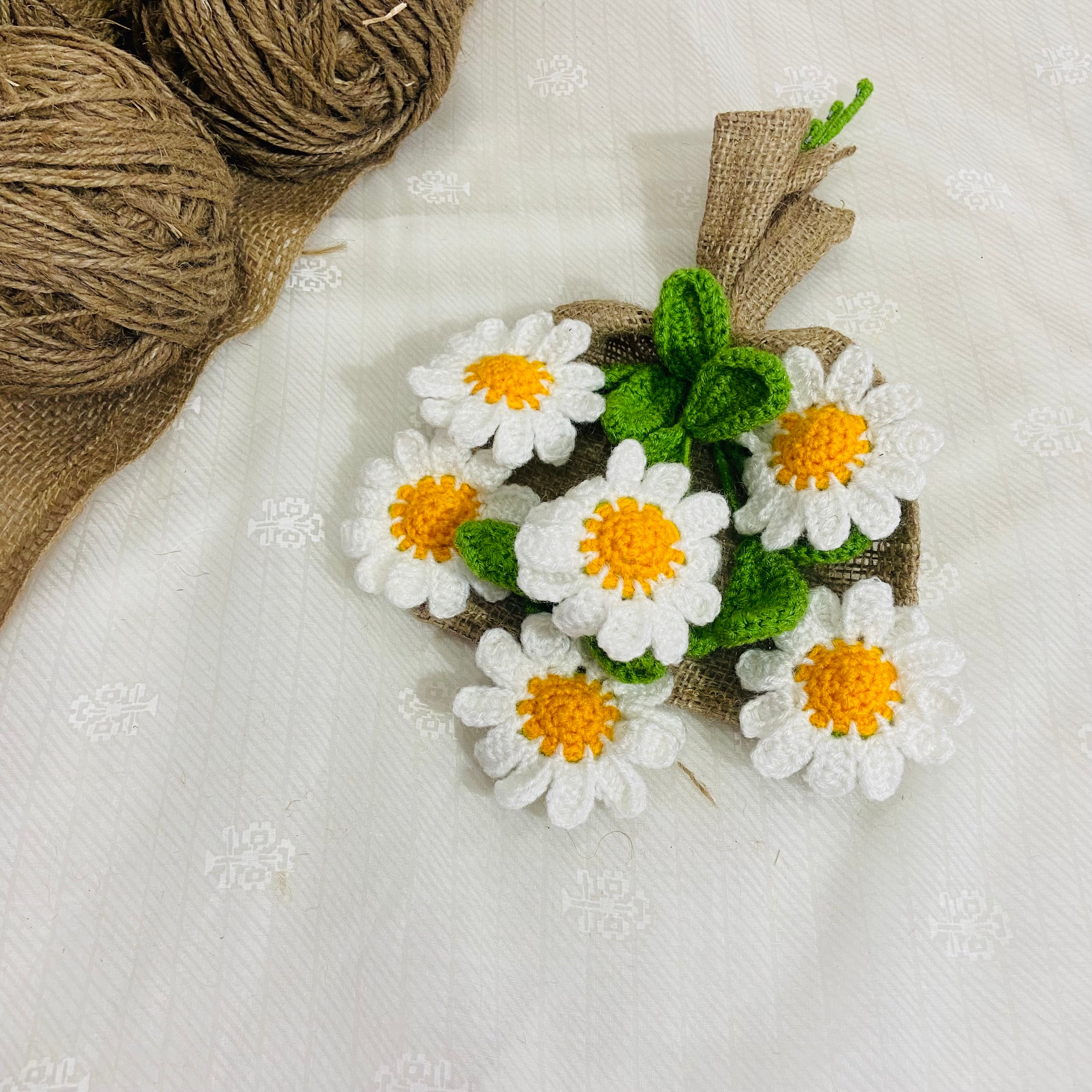 Radiant Handcrafted Crochet Flower White Daisies Bouquet (6 Steams)