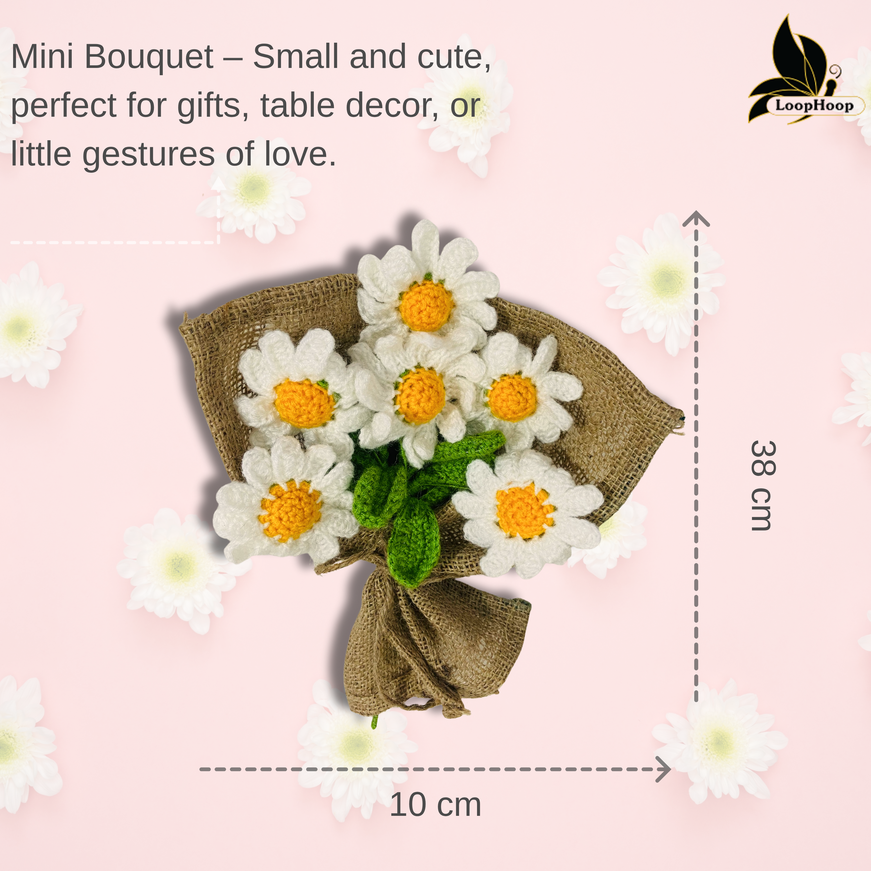 Radiant Handcrafted Crochet Flower White Daisies Bouquet (6 Steams)