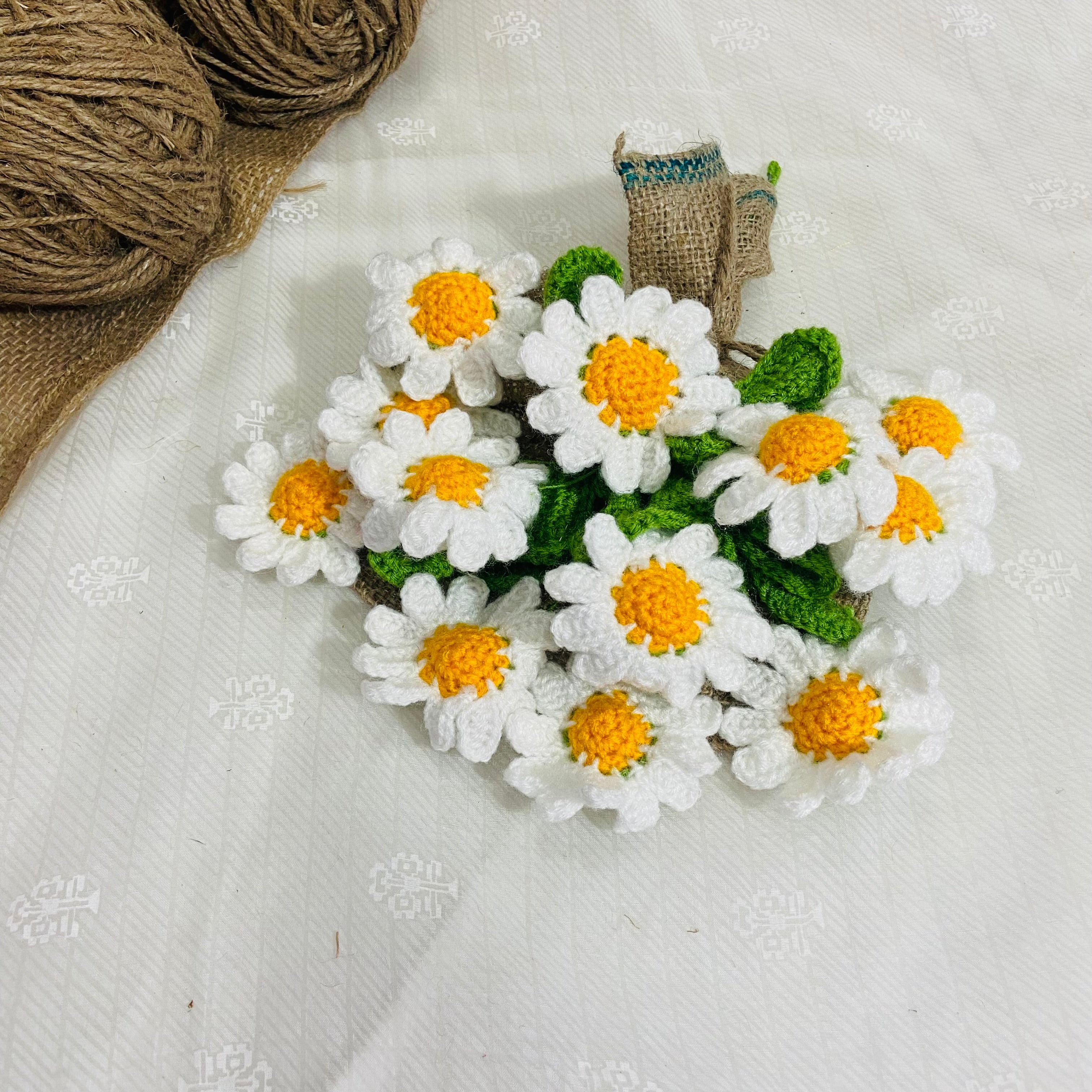 Opulent Handcrafted Crochet Flower White Daisies Bouquet (12 Steams)
