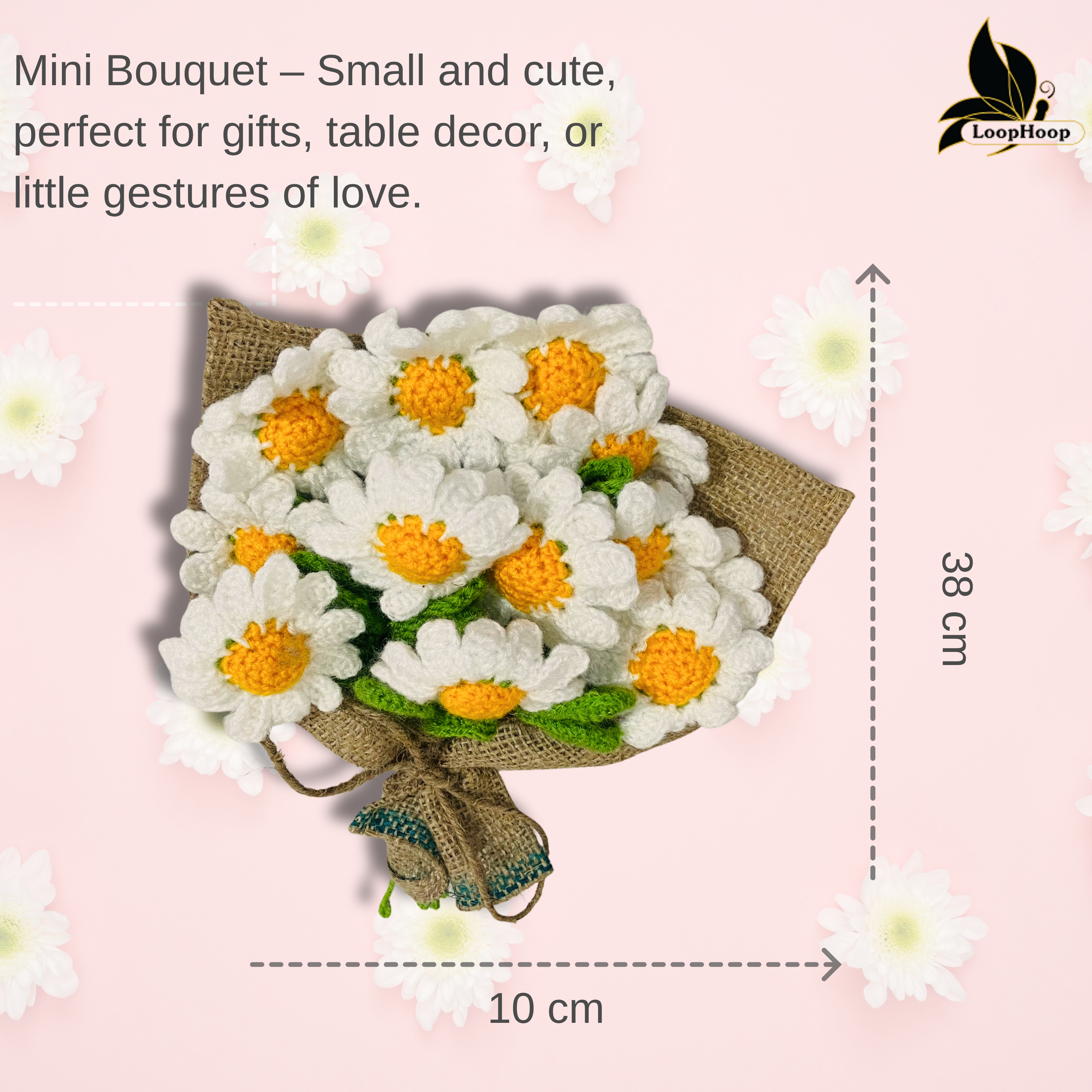 Opulent Handcrafted Crochet Flower White Daisies Bouquet (12 Steams)