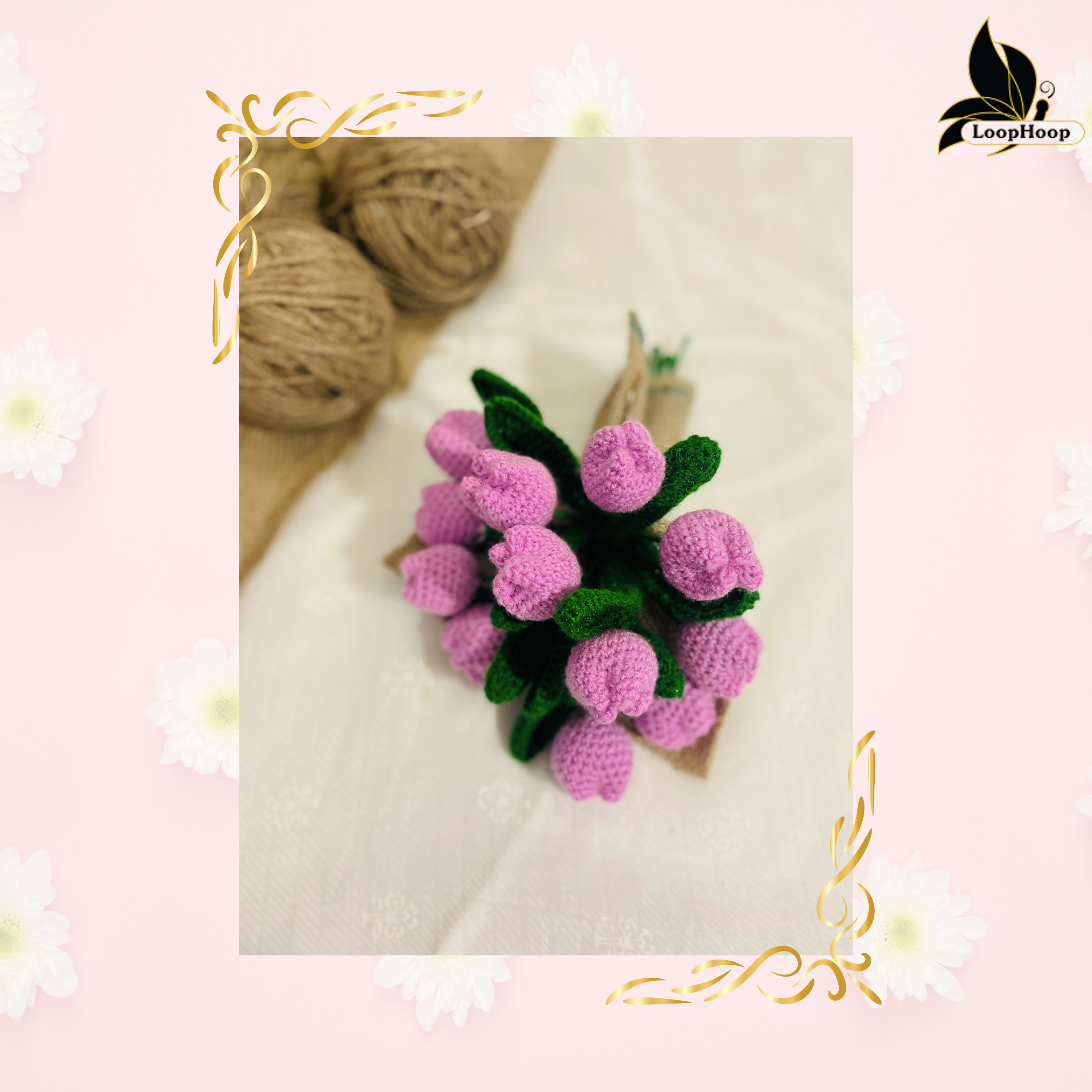 Handmade flower bunch(without the vase)- set of 12 purple tulip and 6 purple buds