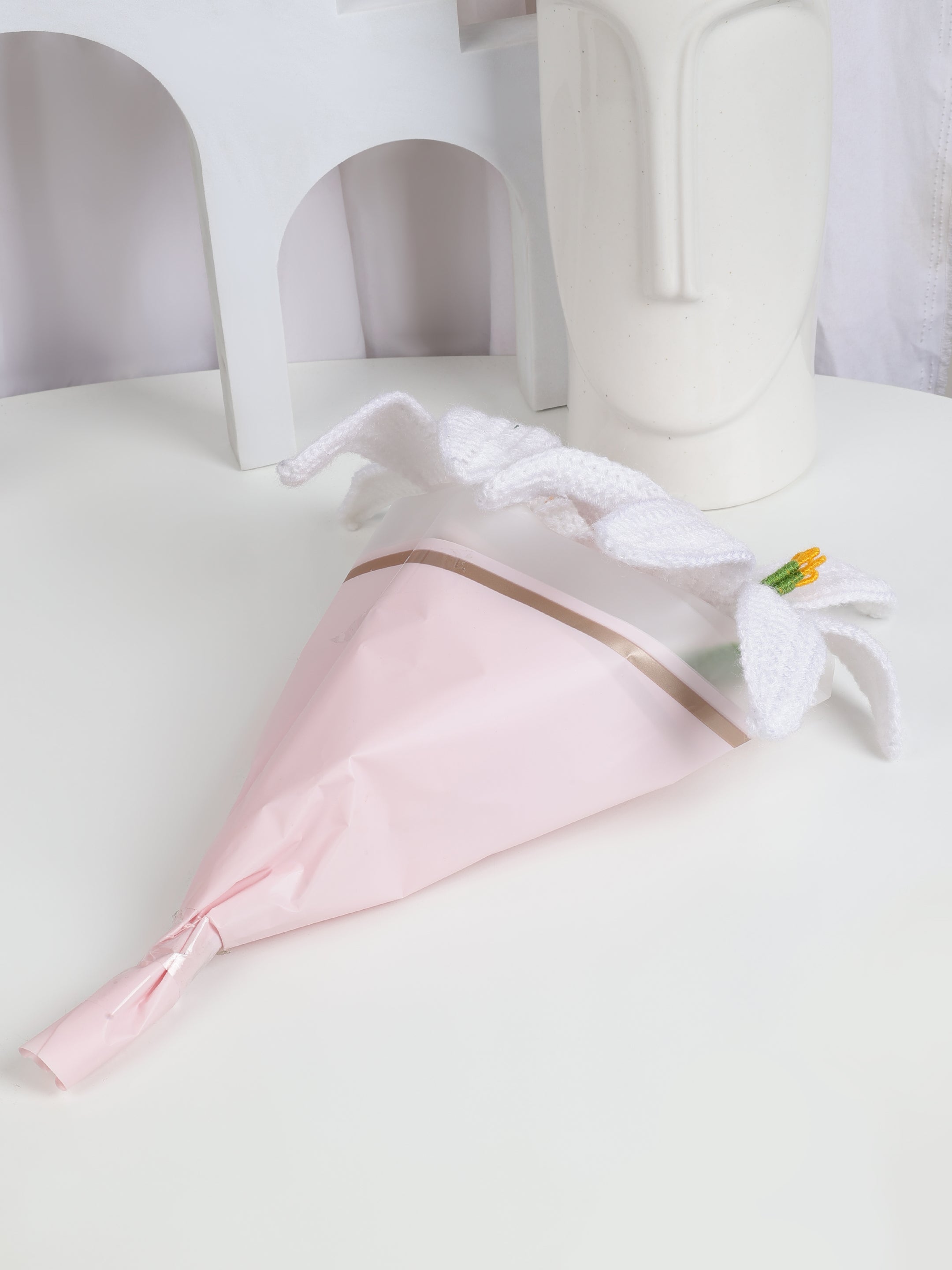 Crochet Handmade Bouquet White Lily- 2 steam