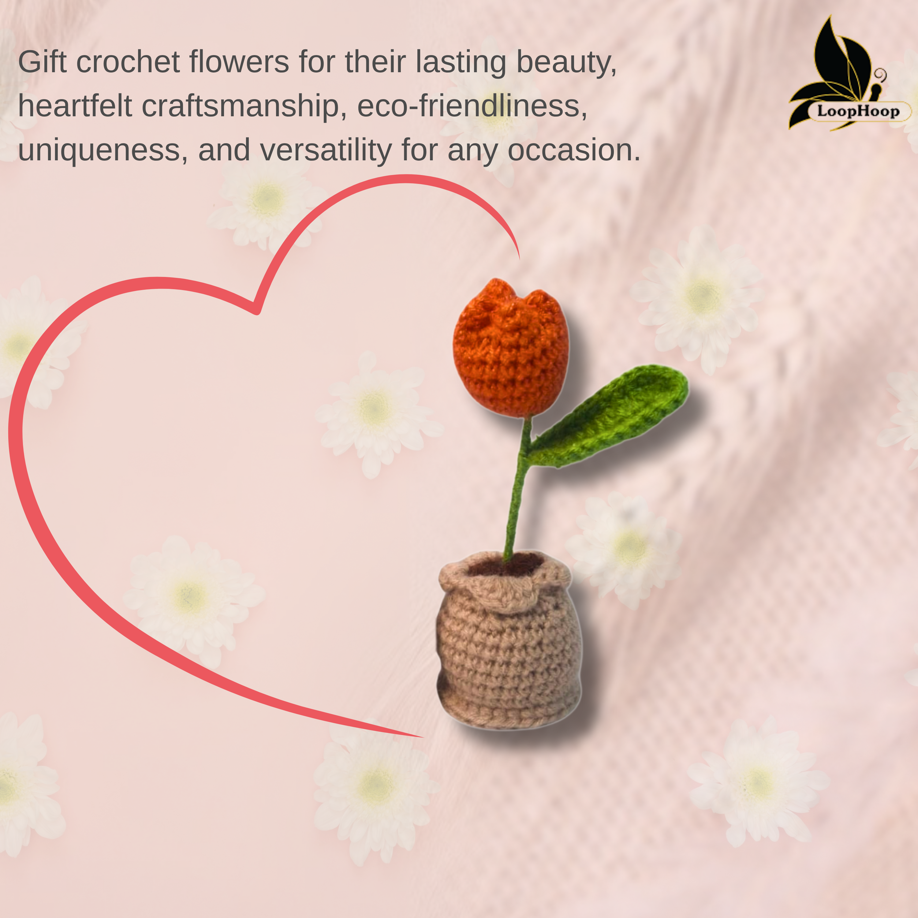 Crochet Handmade Orange Tulip (1 stem)