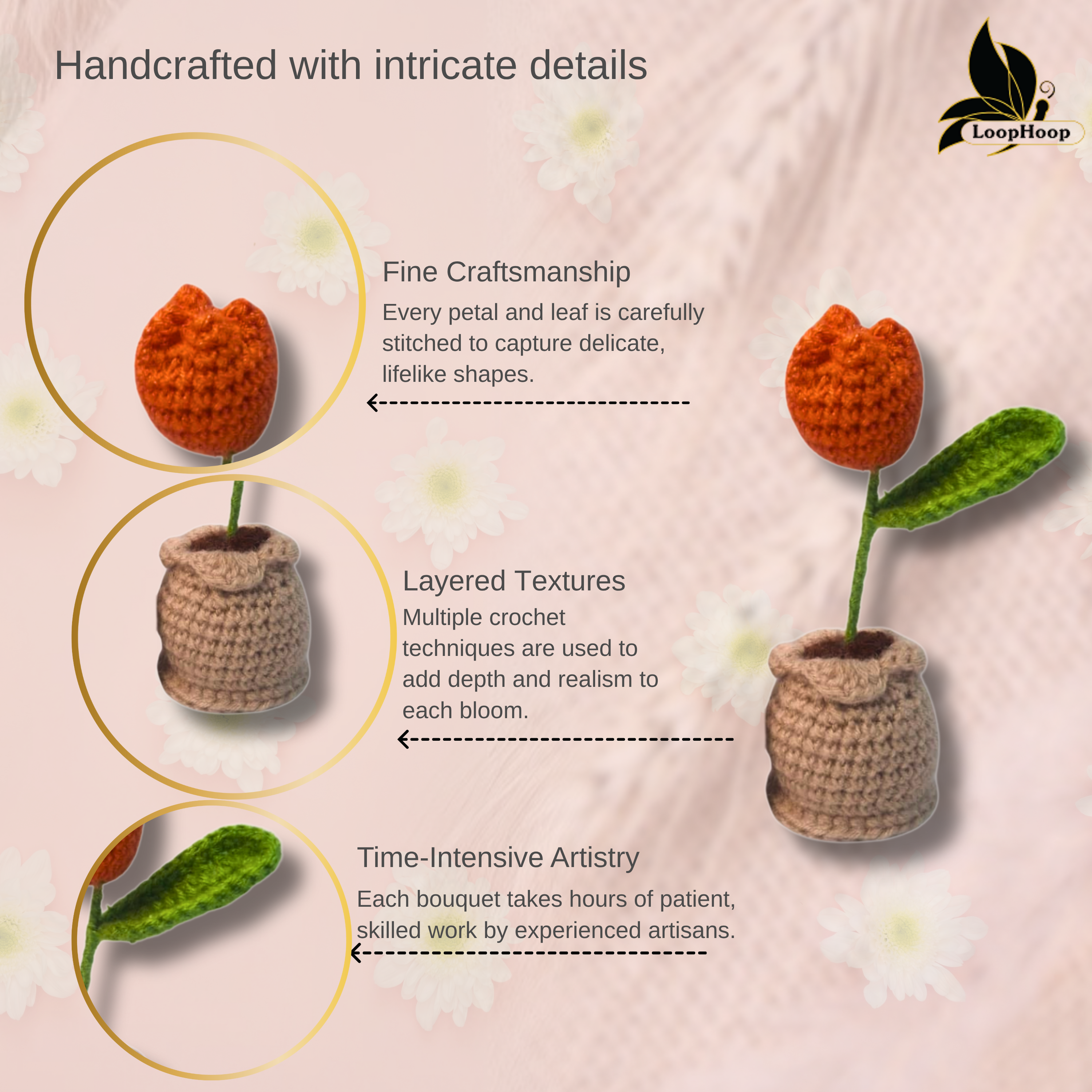 Crochet Handmade Orange Tulip (1 stem)