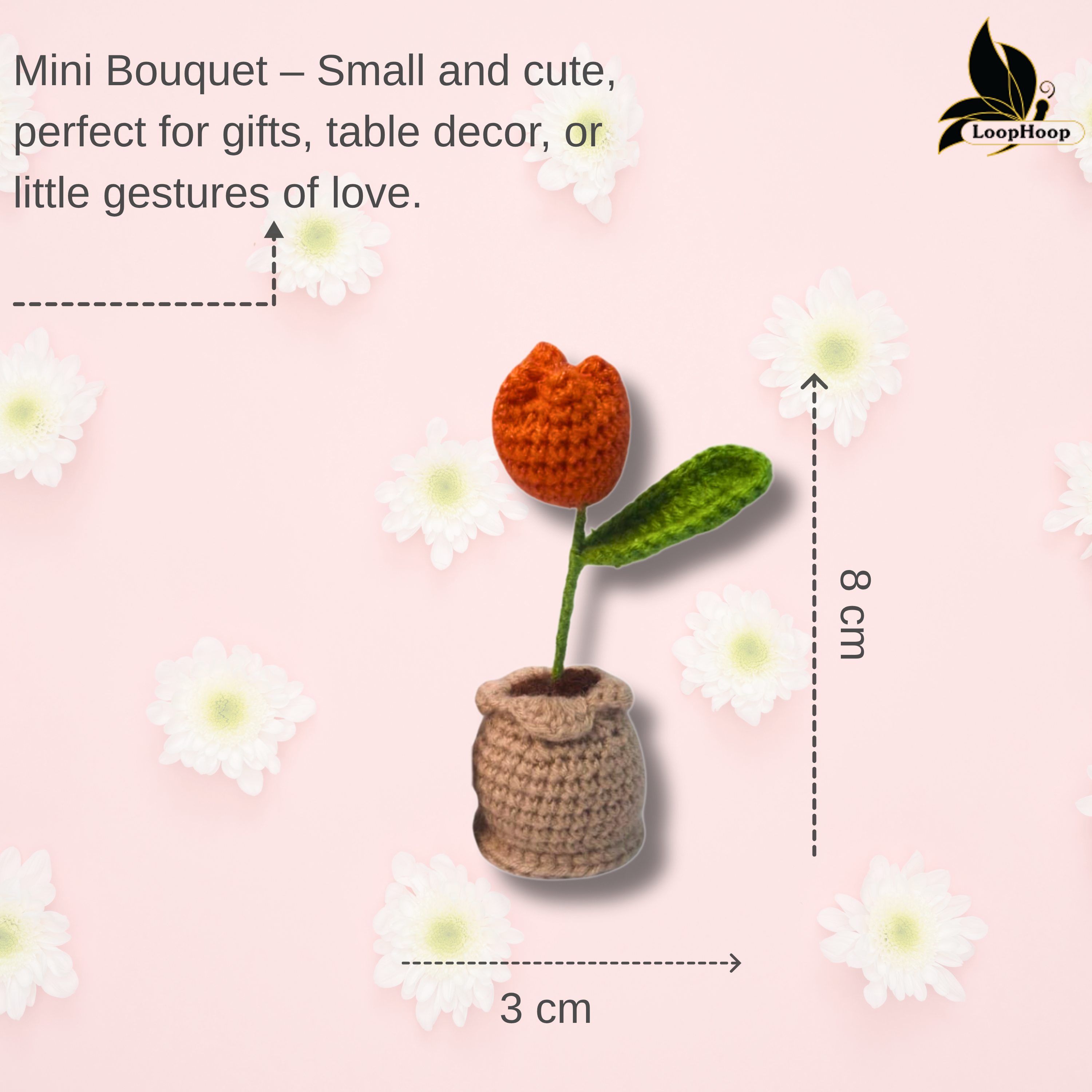 Crochet Handmade Orange Tulip (1 stem)