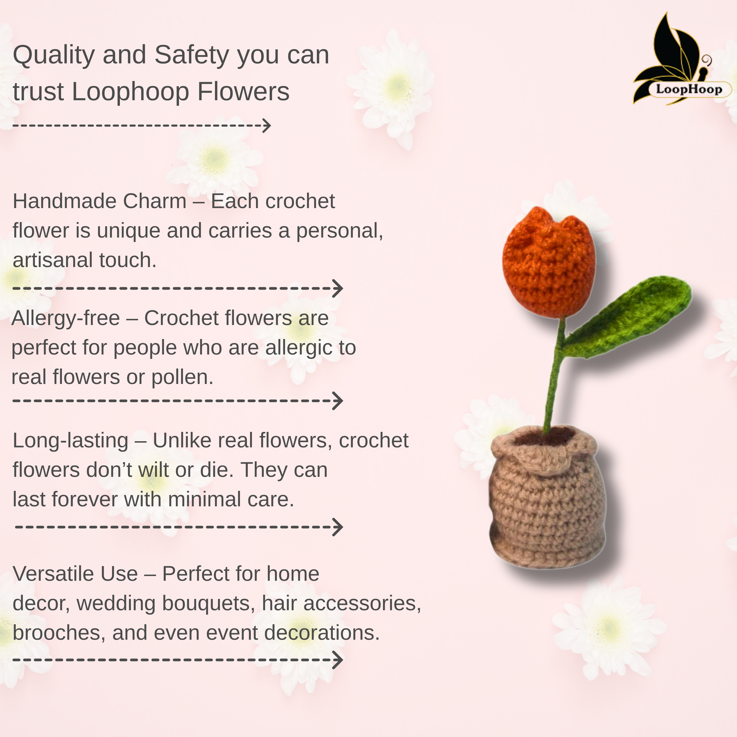 Crochet Handmade Orange Tulip (1 stem)