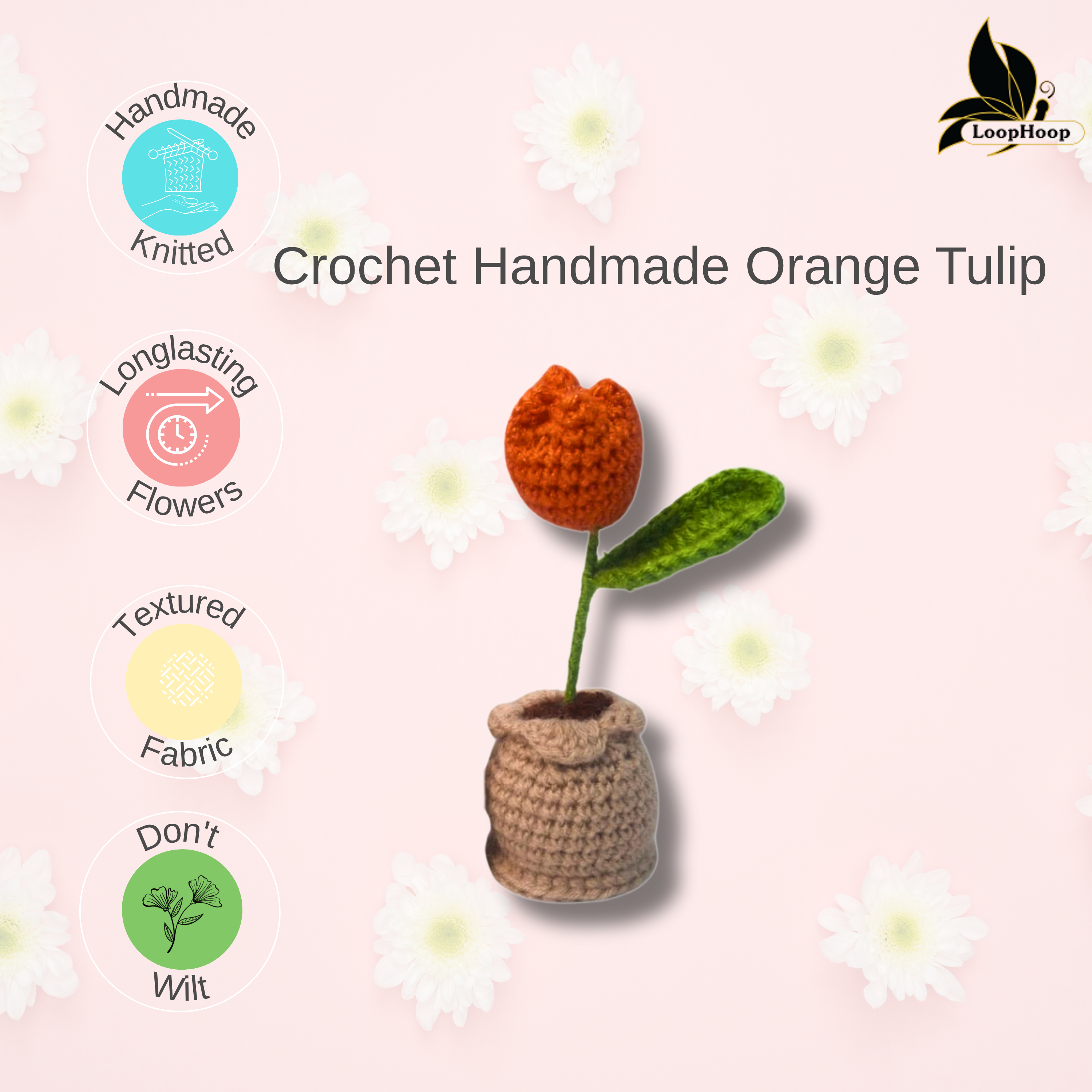 Crochet Handmade Orange Tulip (1 stem)