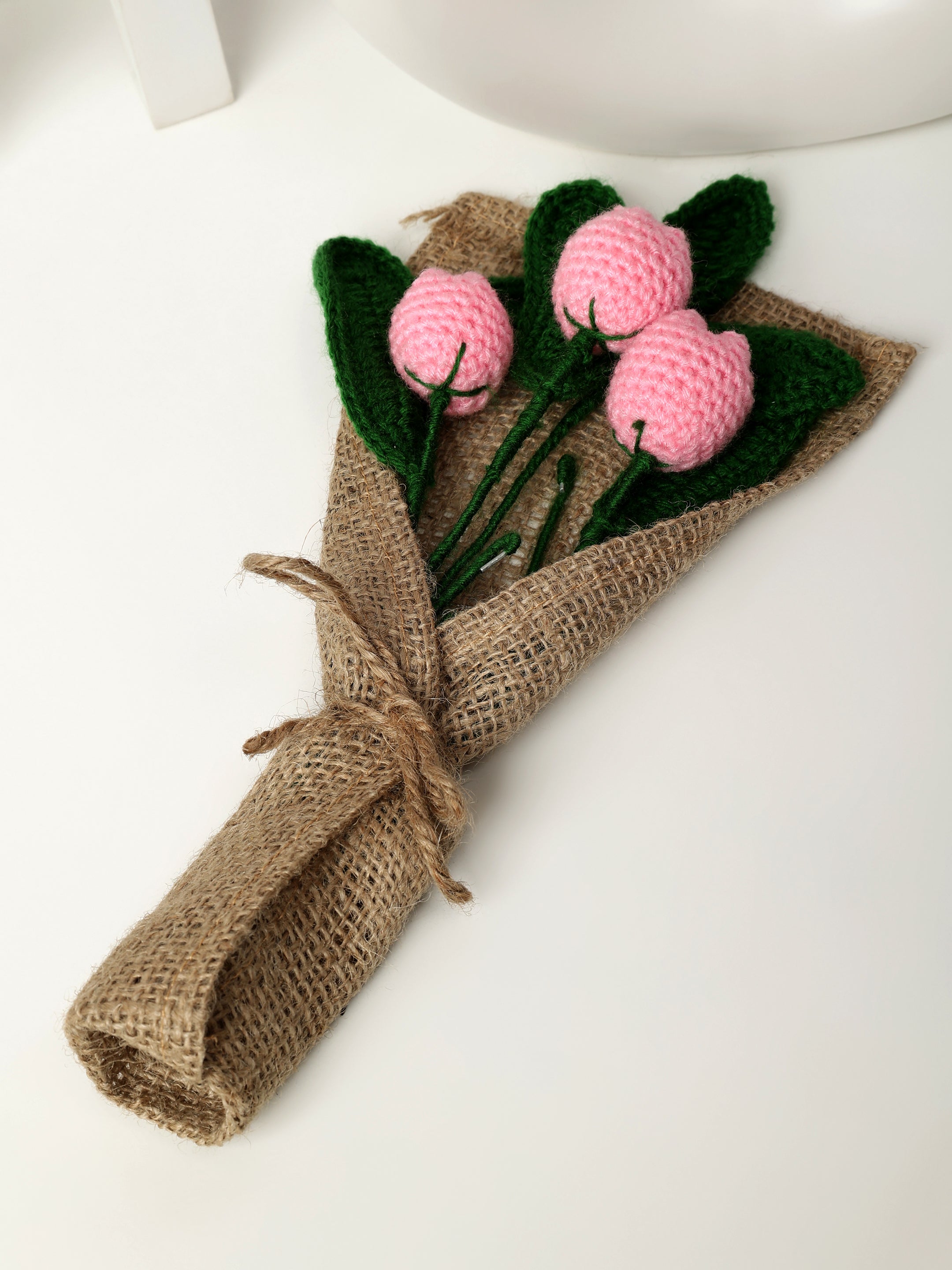 Crochet Handmade Pink Tulip Bouquet- 3 steam
