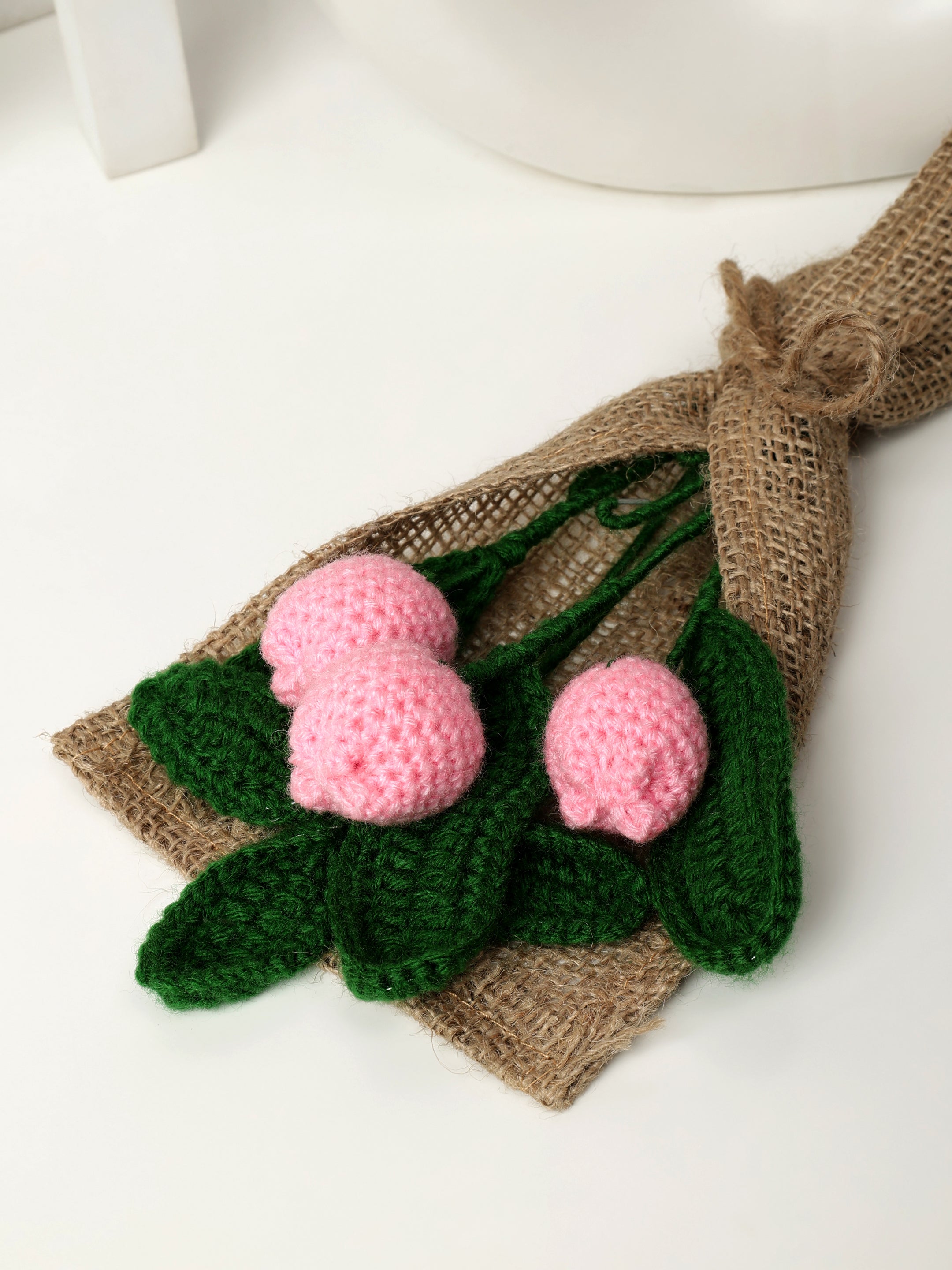 Crochet Handmade Pink Tulip Bouquet- 3 steam