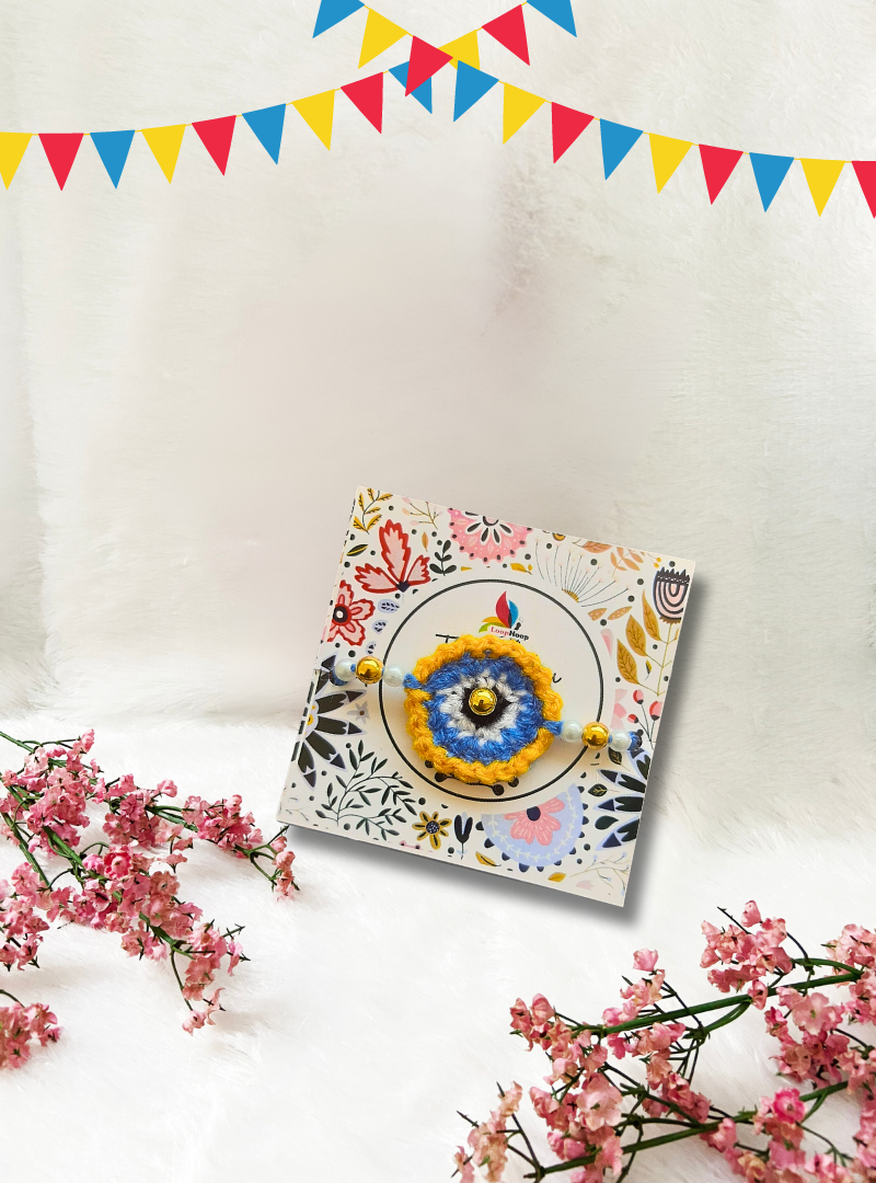 Handmade Crochet Nazaria rakhi and Purple teddy