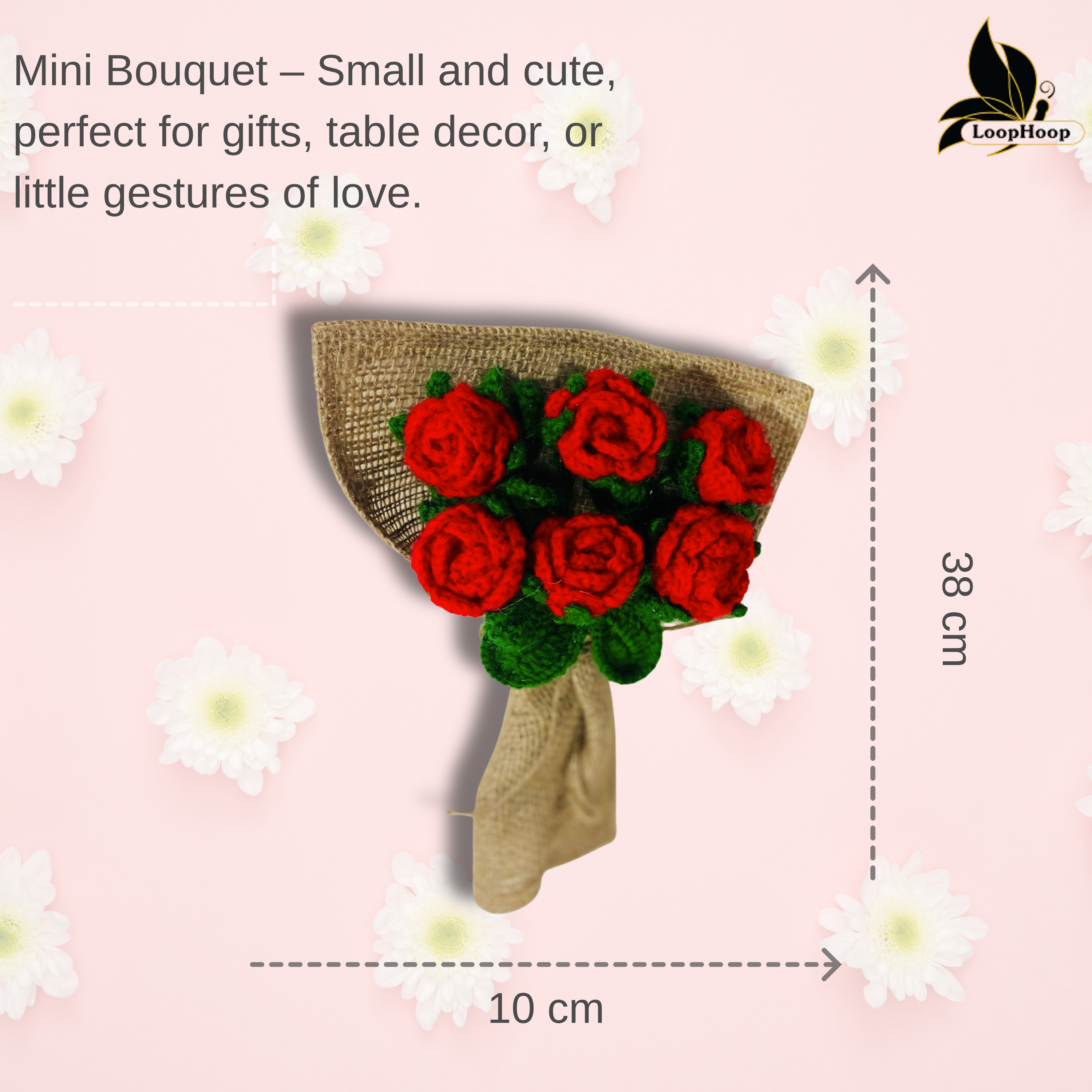 Timeless Passion Handmade Crochet Flower Red Rose Bouquet (6 steams)