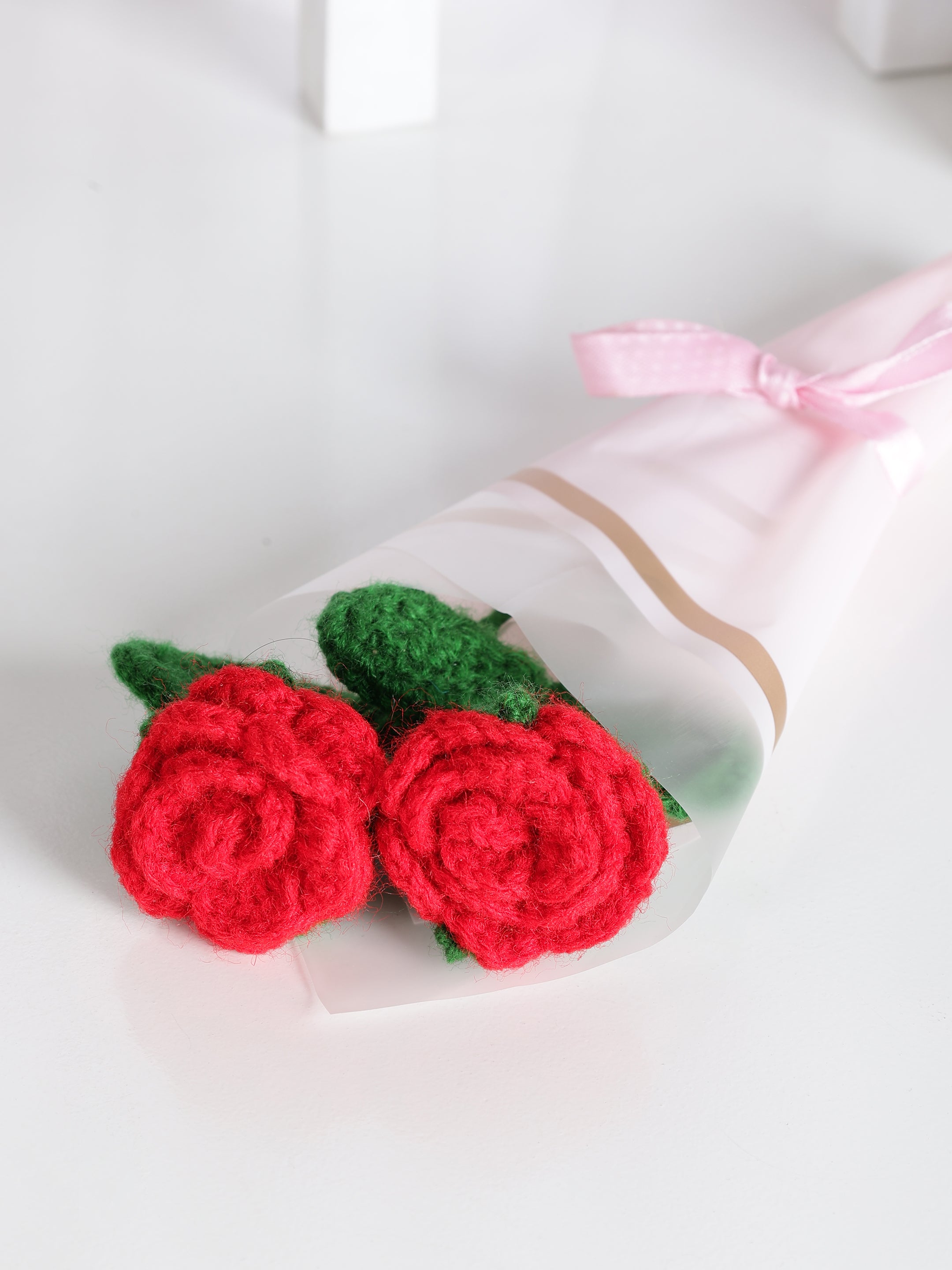Crochet Handmade Red Rose Bouquet- 2 steam