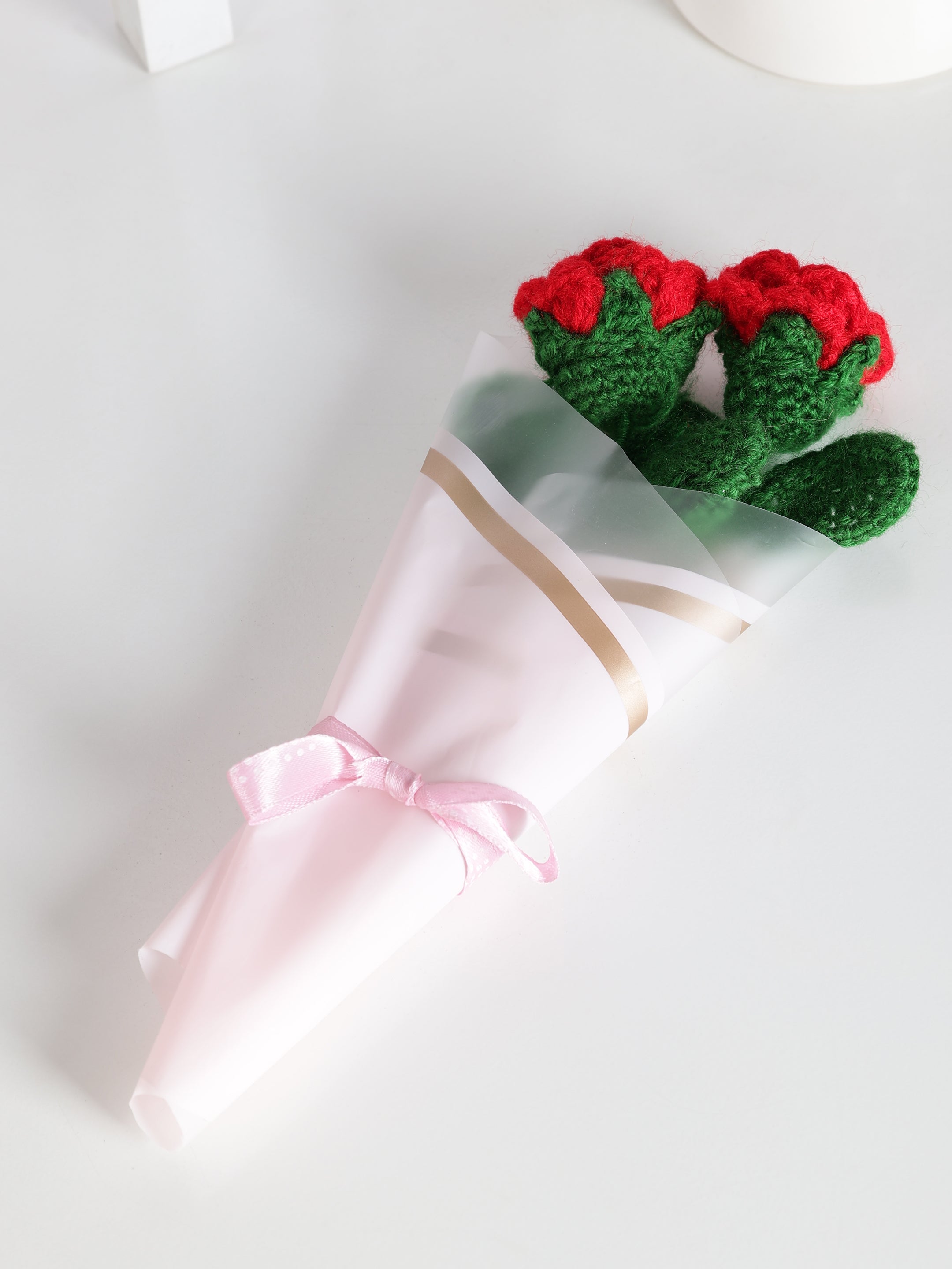 Crochet Handmade Red Rose Bouquet- 2 steam