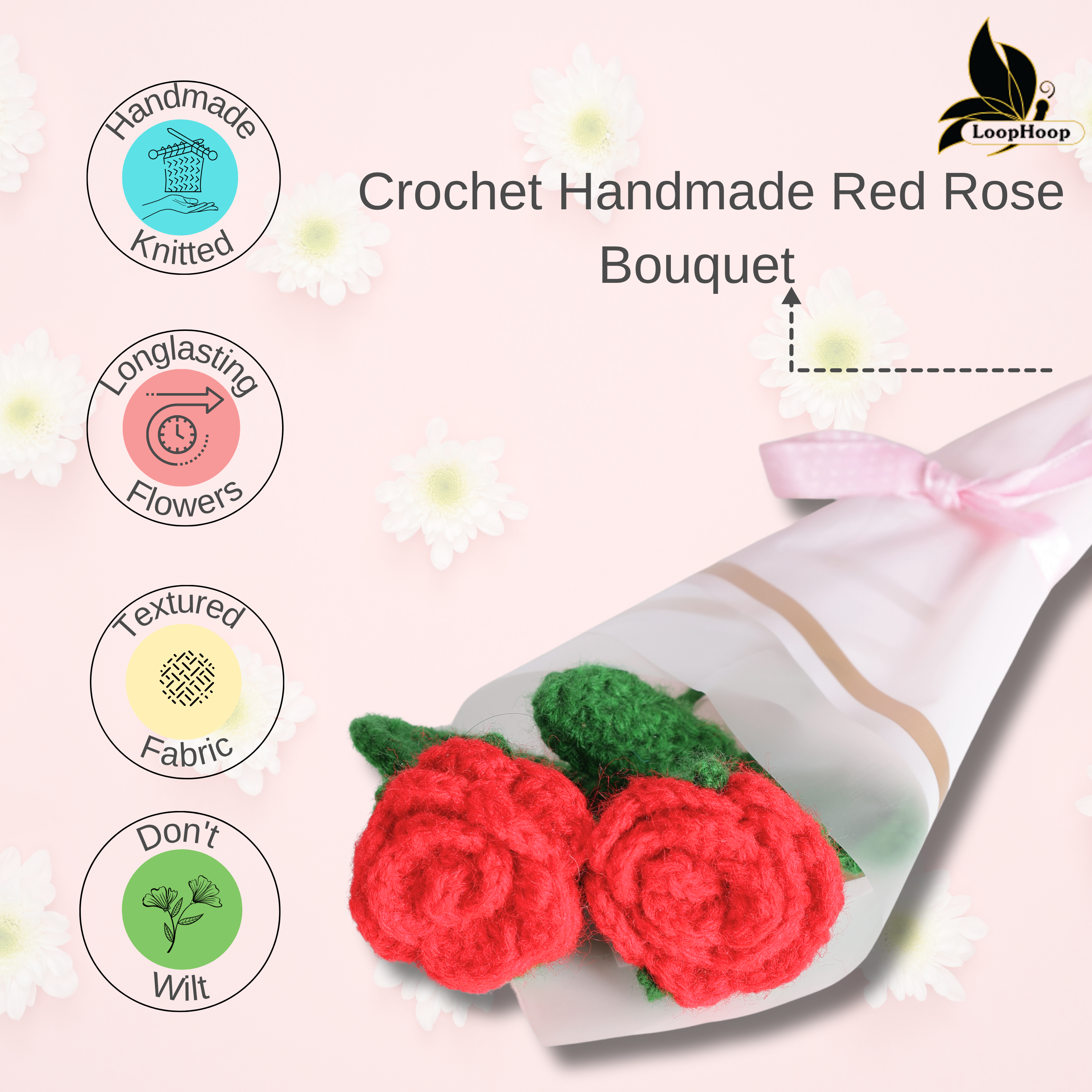 Crochet Handmade Red Rose Bouquet- 2 steam