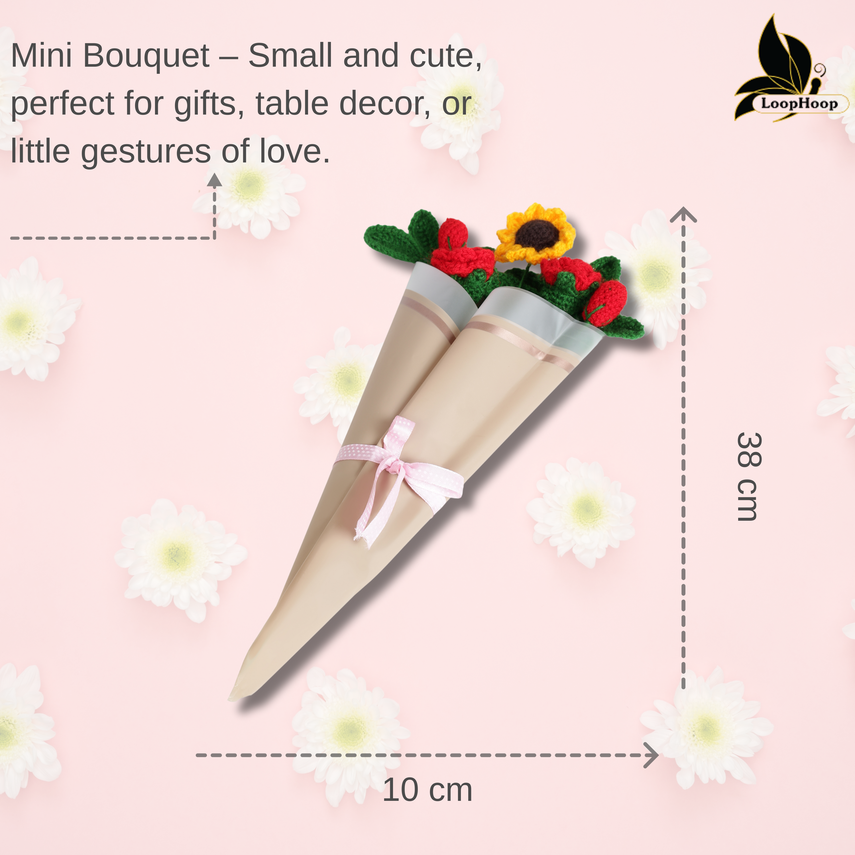 Crochet Handmade Red Rose Mix Bouquet - 7 steam