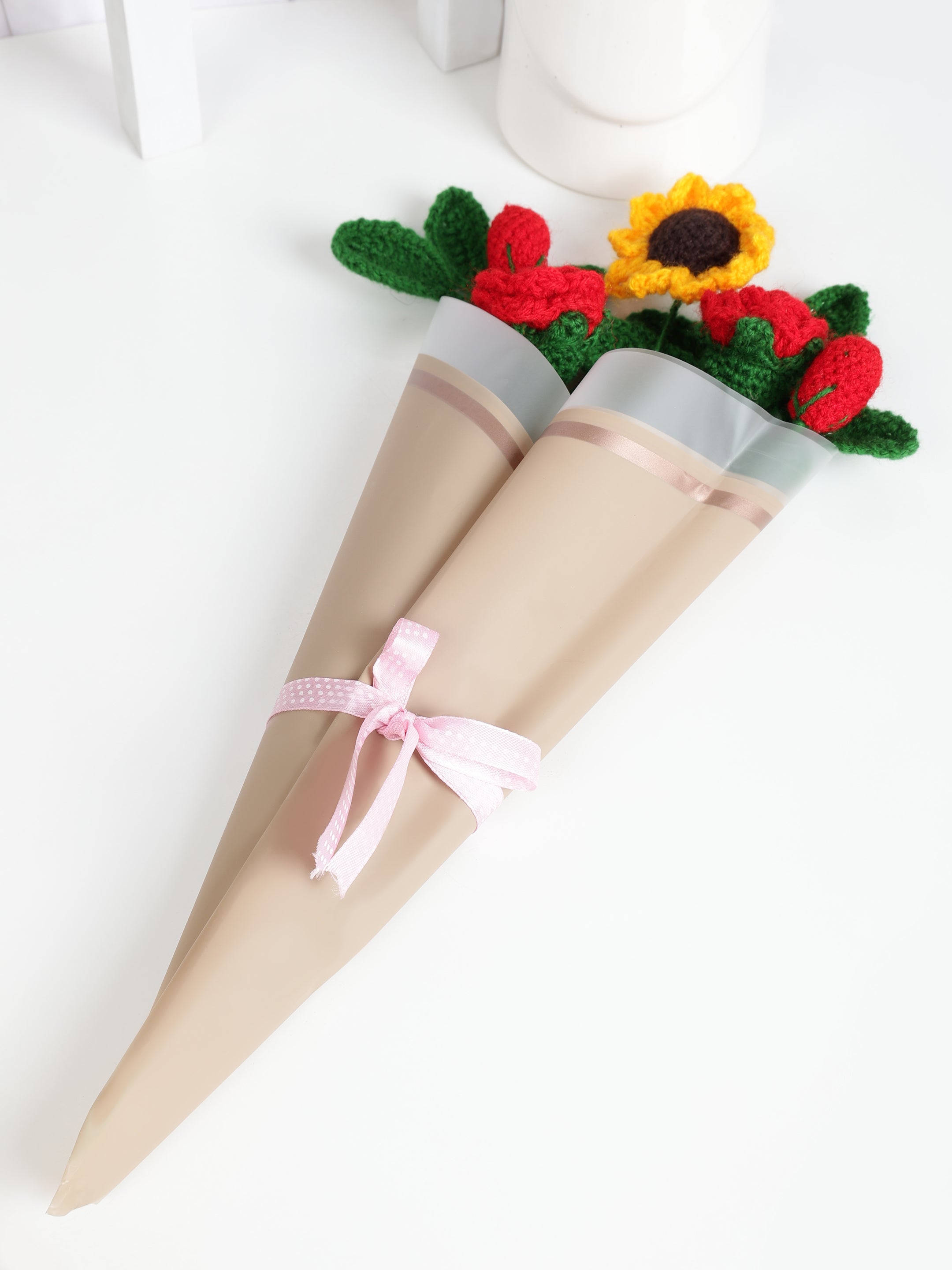 Crochet Handmade Red Rose Mix Bouquet - 7 steam