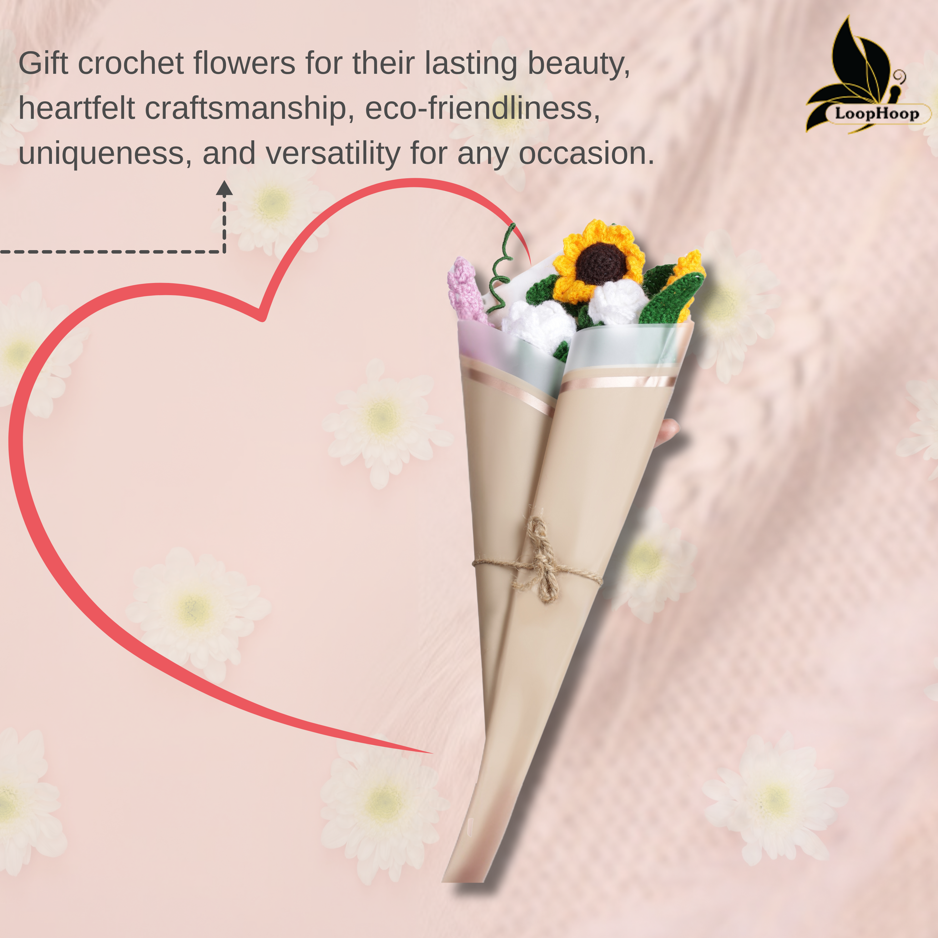 Crochet Handmade White  Rose And Lavender  Bouquet- 5 steam